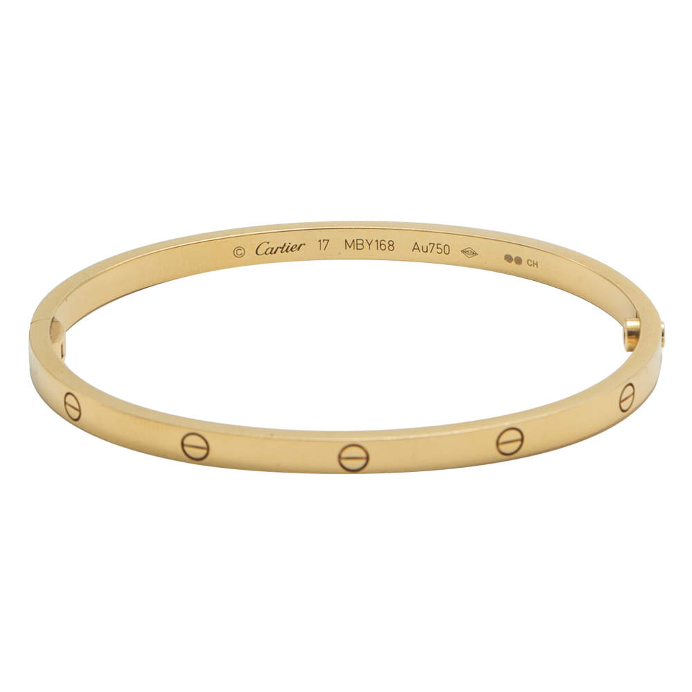 Pre Owned Cartier Love Yellow Gold Small Model Bracelet Size 17