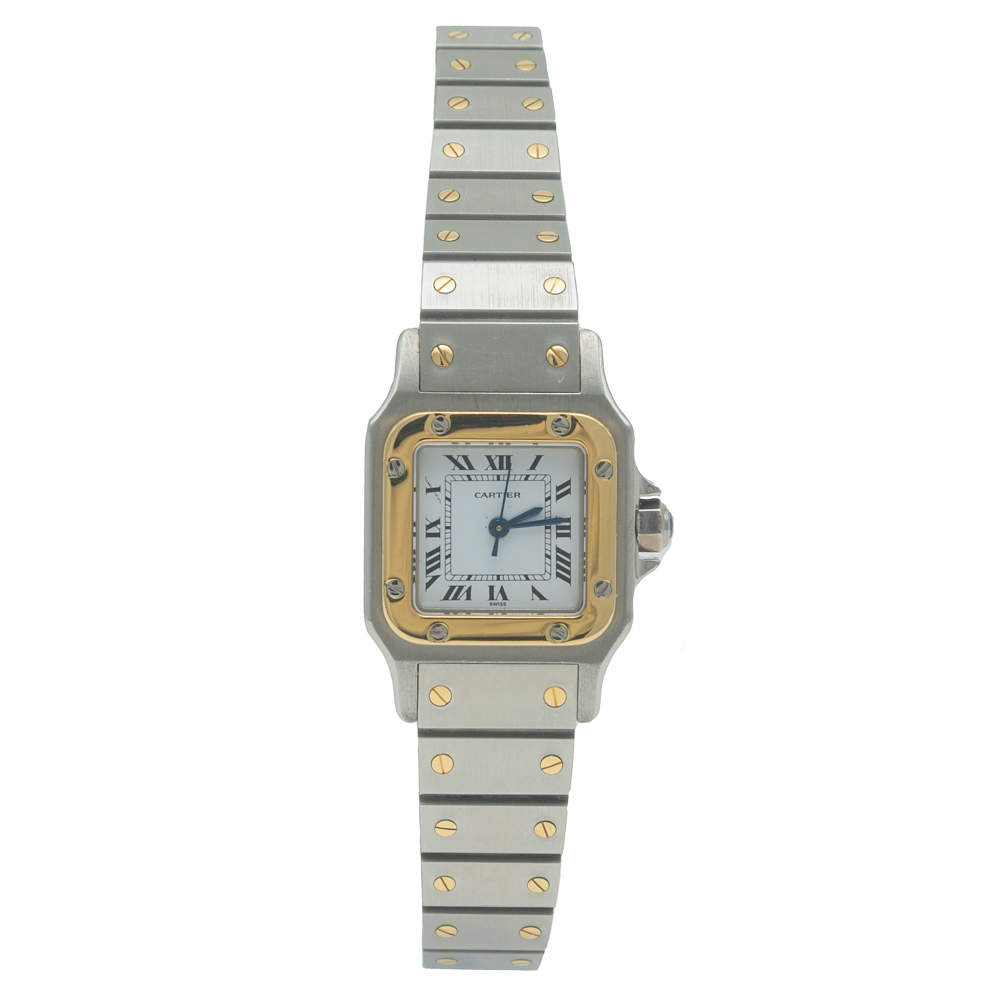 Pre Owned Cartier White Santos Steel & Yellow Gold Automatic Women'S Watch 24MM
