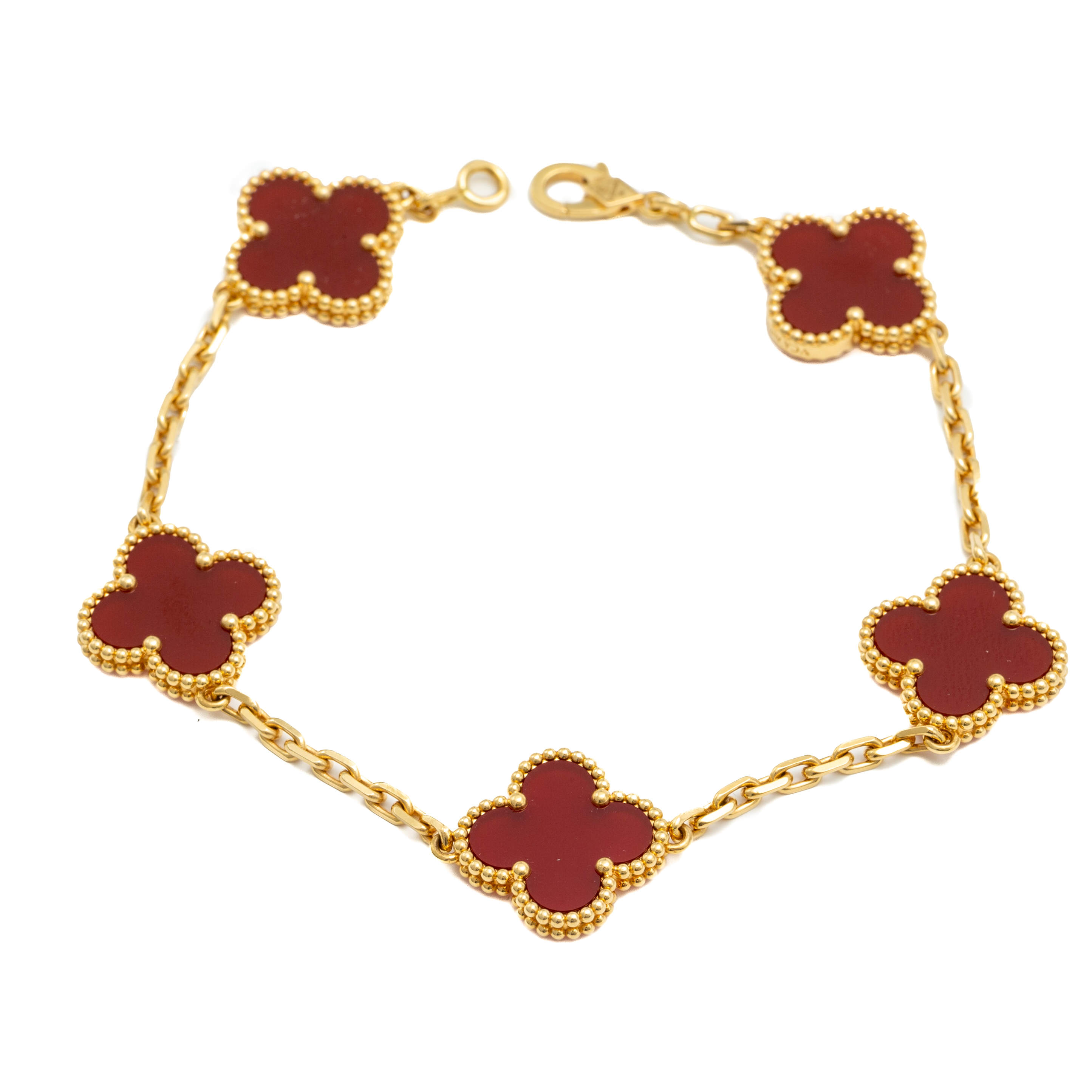 Van Cleef & Arpels Red Carnelian Vintage Alhambra Yellow Gold Bracelet