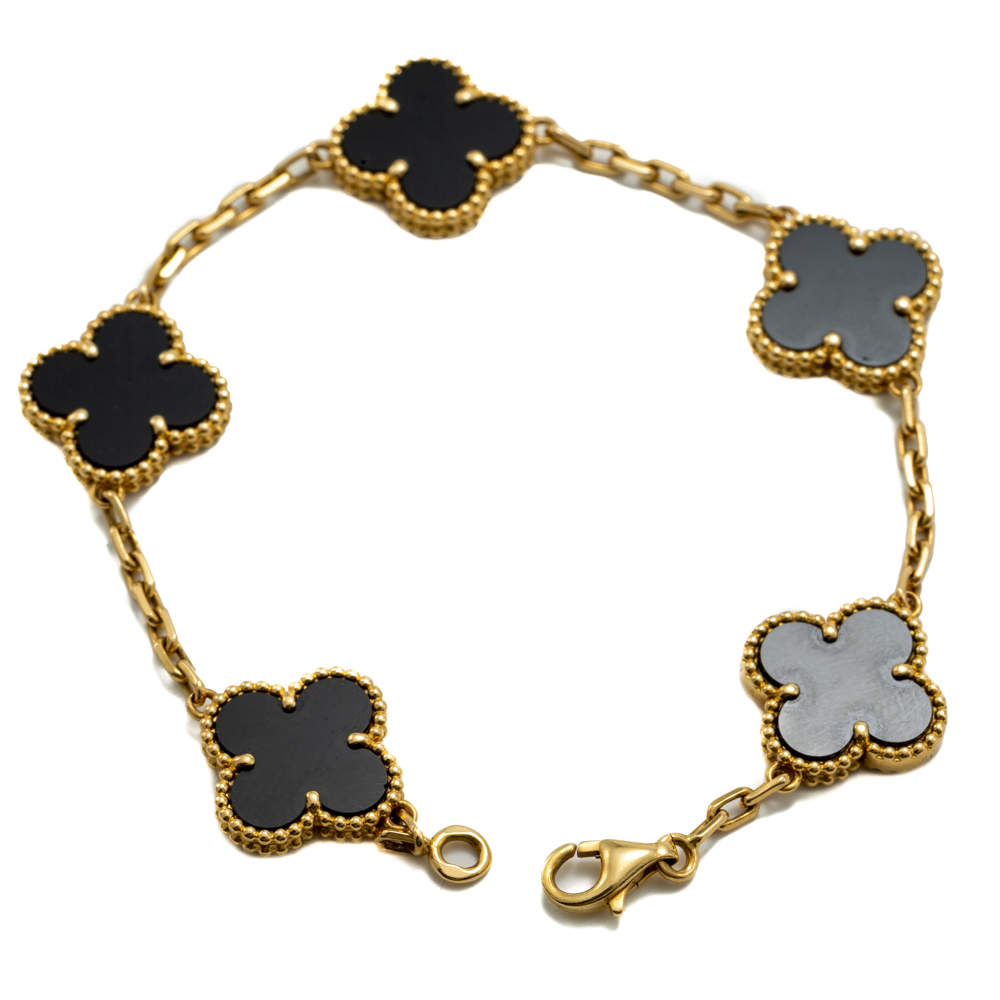 مملوكة مسبقًا Van Cleef & Arpels Alhambra Vintage 5 Motifs Onyx Yellow Gold Bracelet