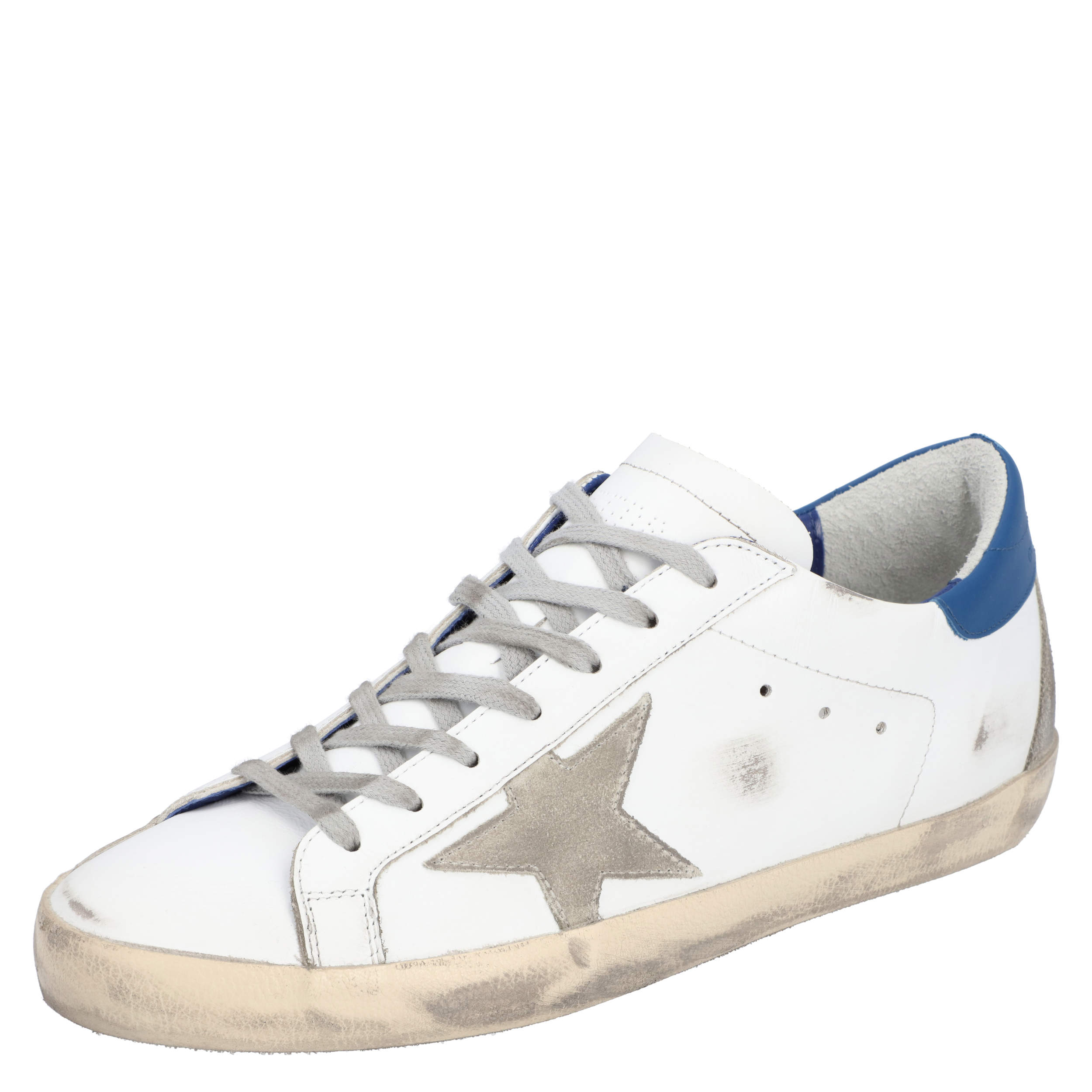 Pre Owned Golden Goose White/Blue Leather Superstar Sneaker Size EU 42