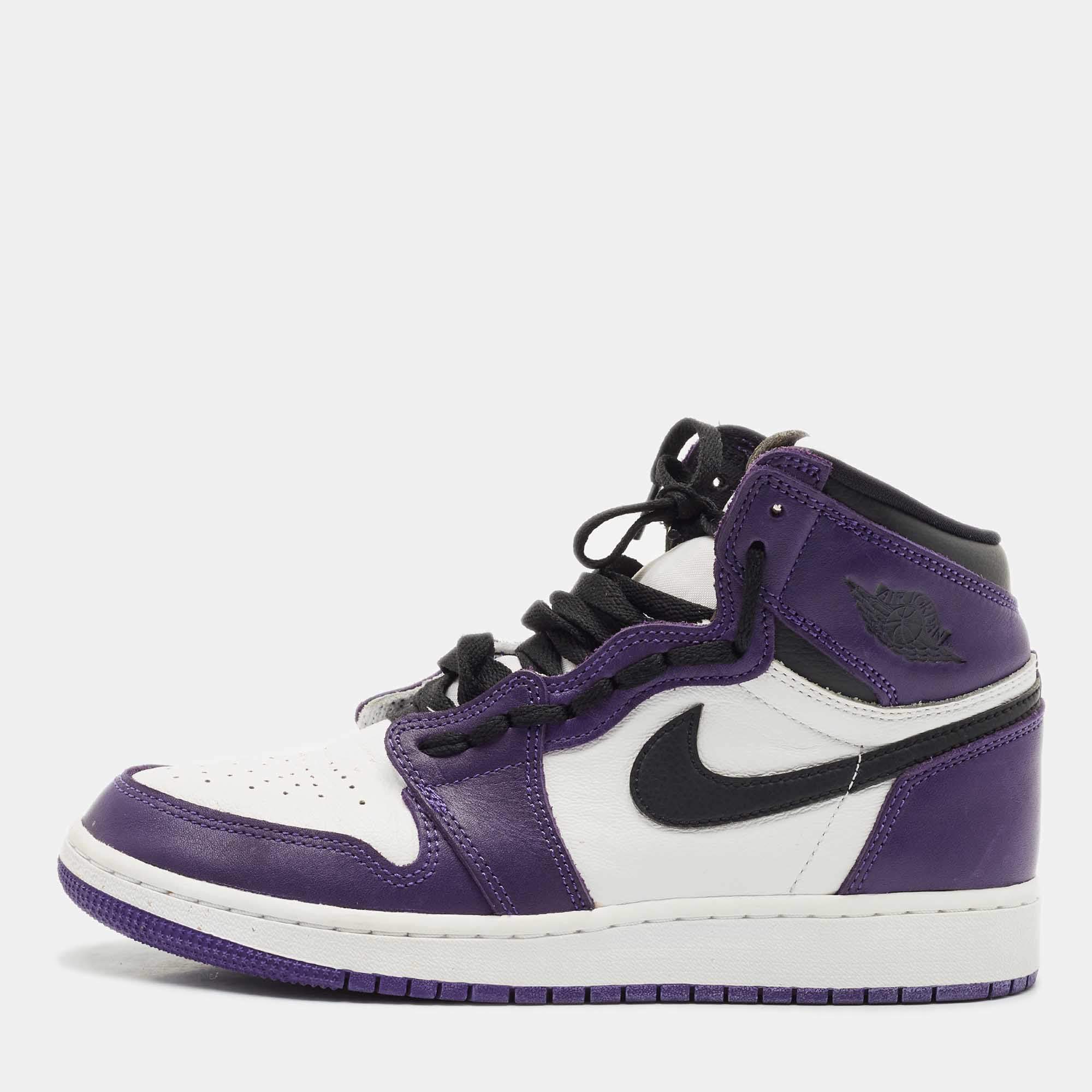 Air Jordans Purple/White Leather Jordan 1 Retro High Court Sneakers Size 39