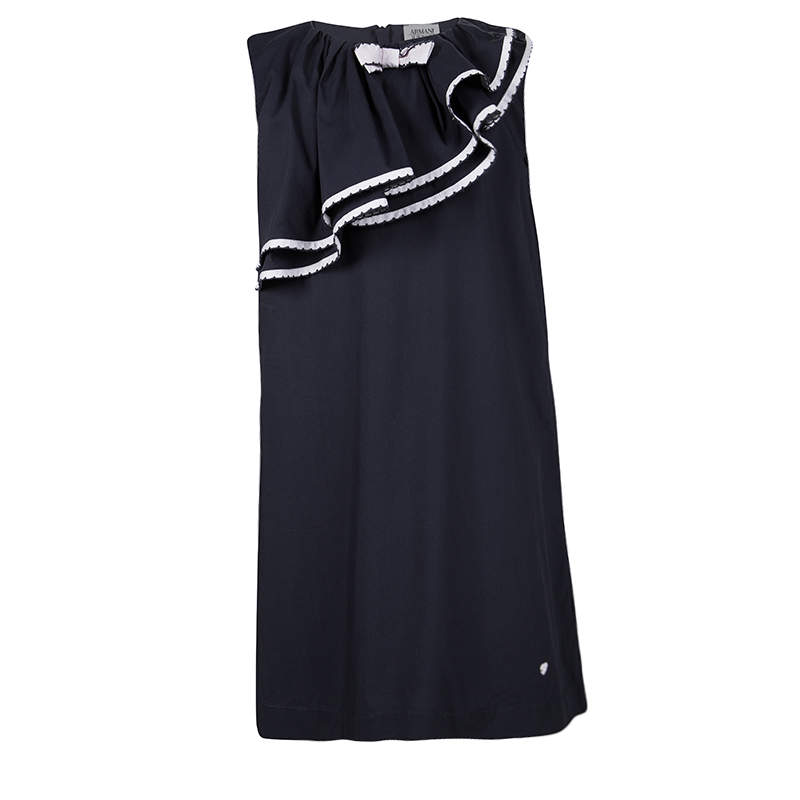 Armani Junior Navy Blue Ruffle Detail Sleeveless Dress 8Yrs