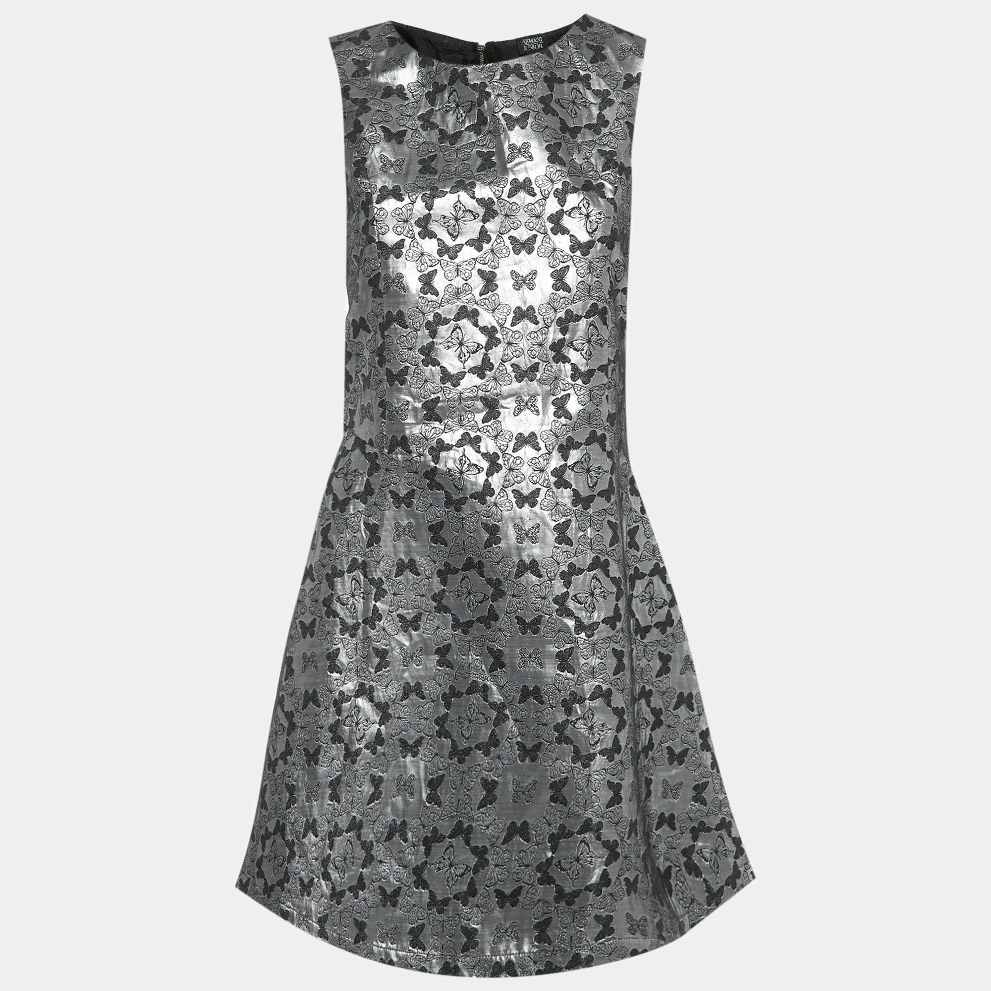 Pre Owned Armani Junior Silver Butterfly Jacquard Short Dress 16 Yrs