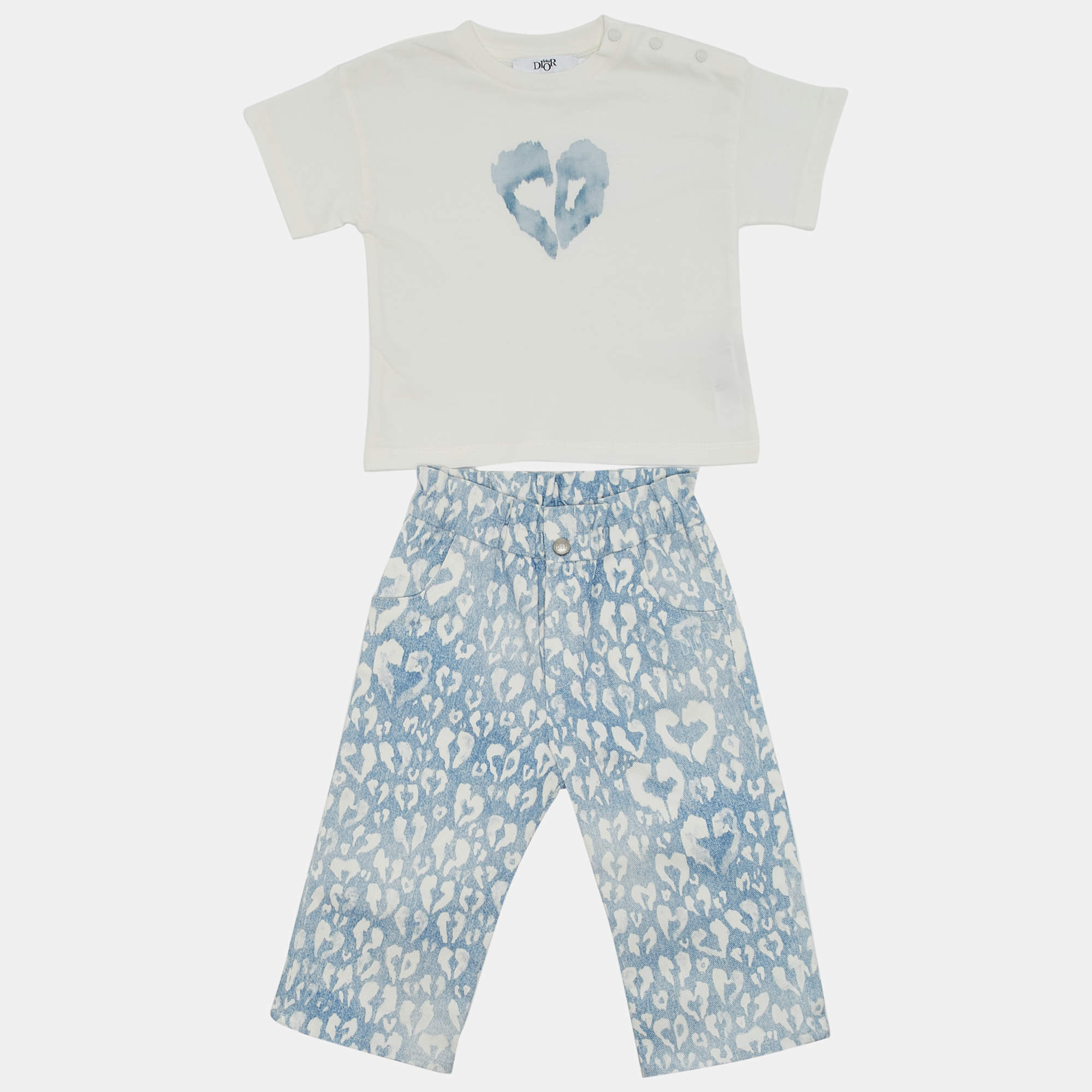 Baby Dior Blue/White Heart Print Cotton Top and Pants Set 9M