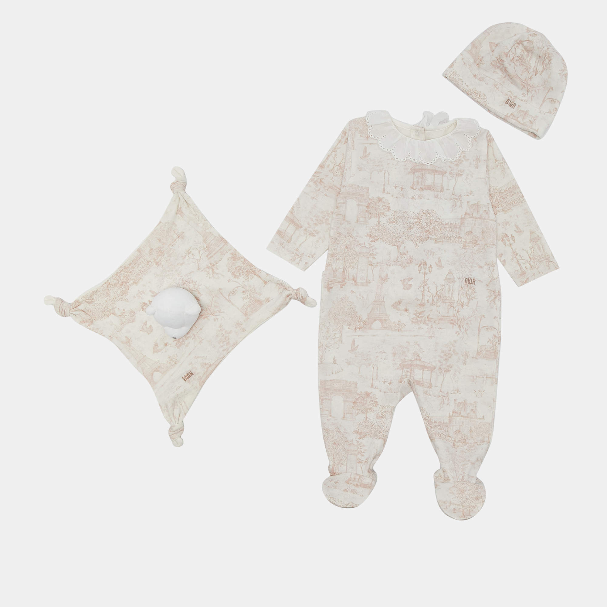 Baby Dior Pink Toile de Jouy Cotton Onesie Set 3M