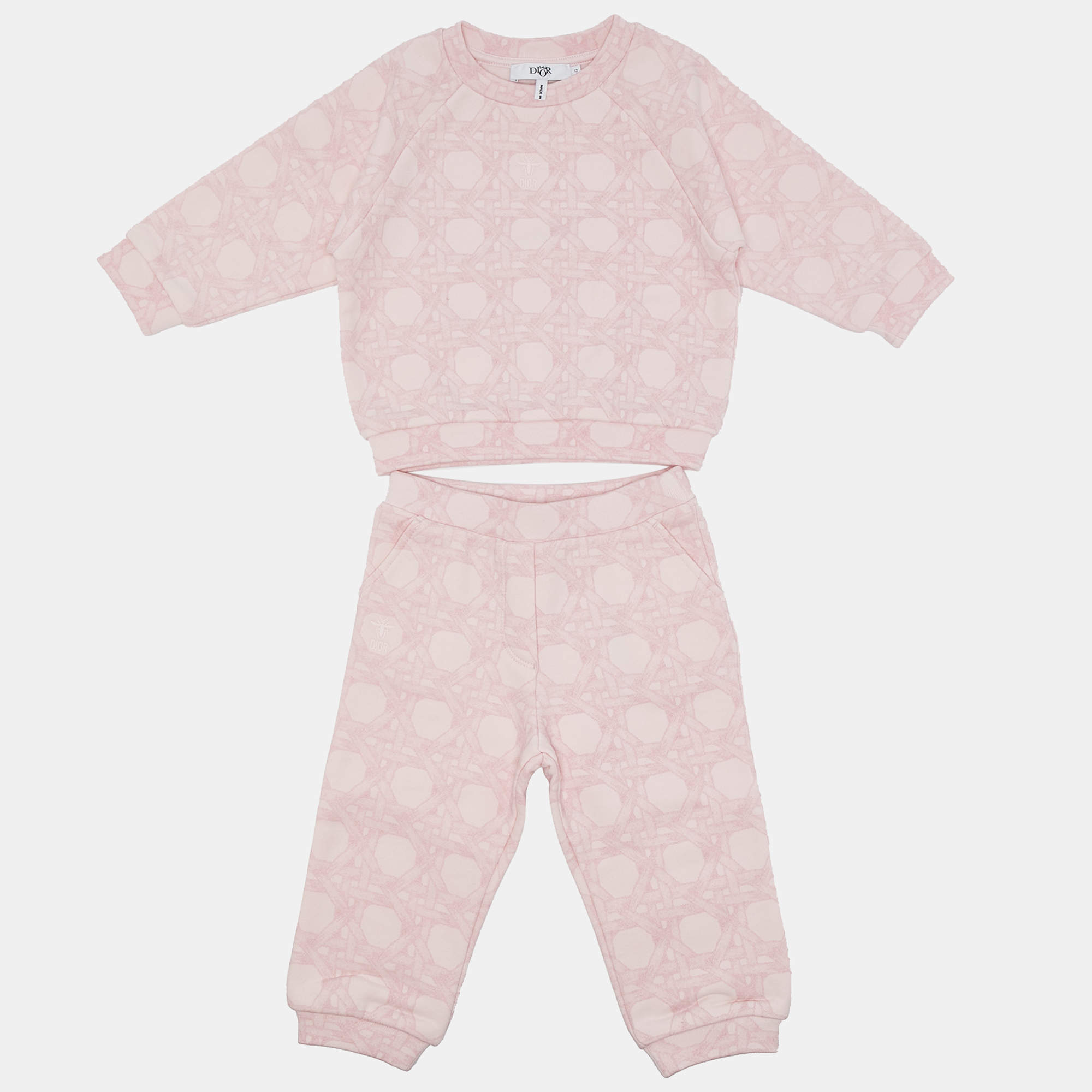 Baby Dior Pink Hexagon Weave Basket Print Cotton Track Set 12M 