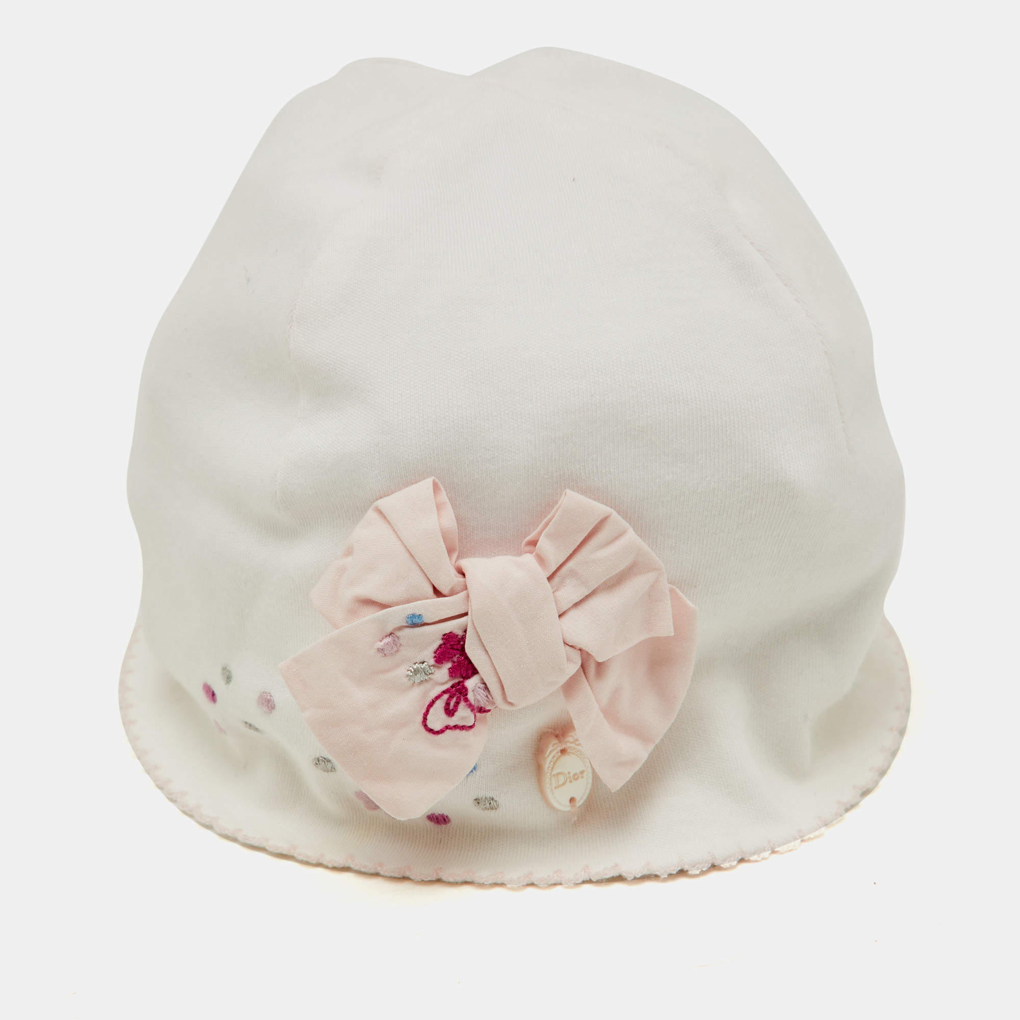 Baby Dior White/Pink Bow Cotton Cap 3-6M