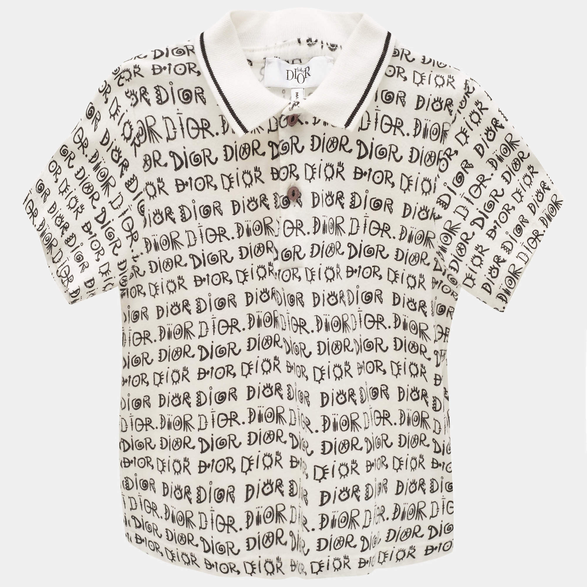 Baby Dior White Logo Print Cotton Polo T-Shirt 12 M
