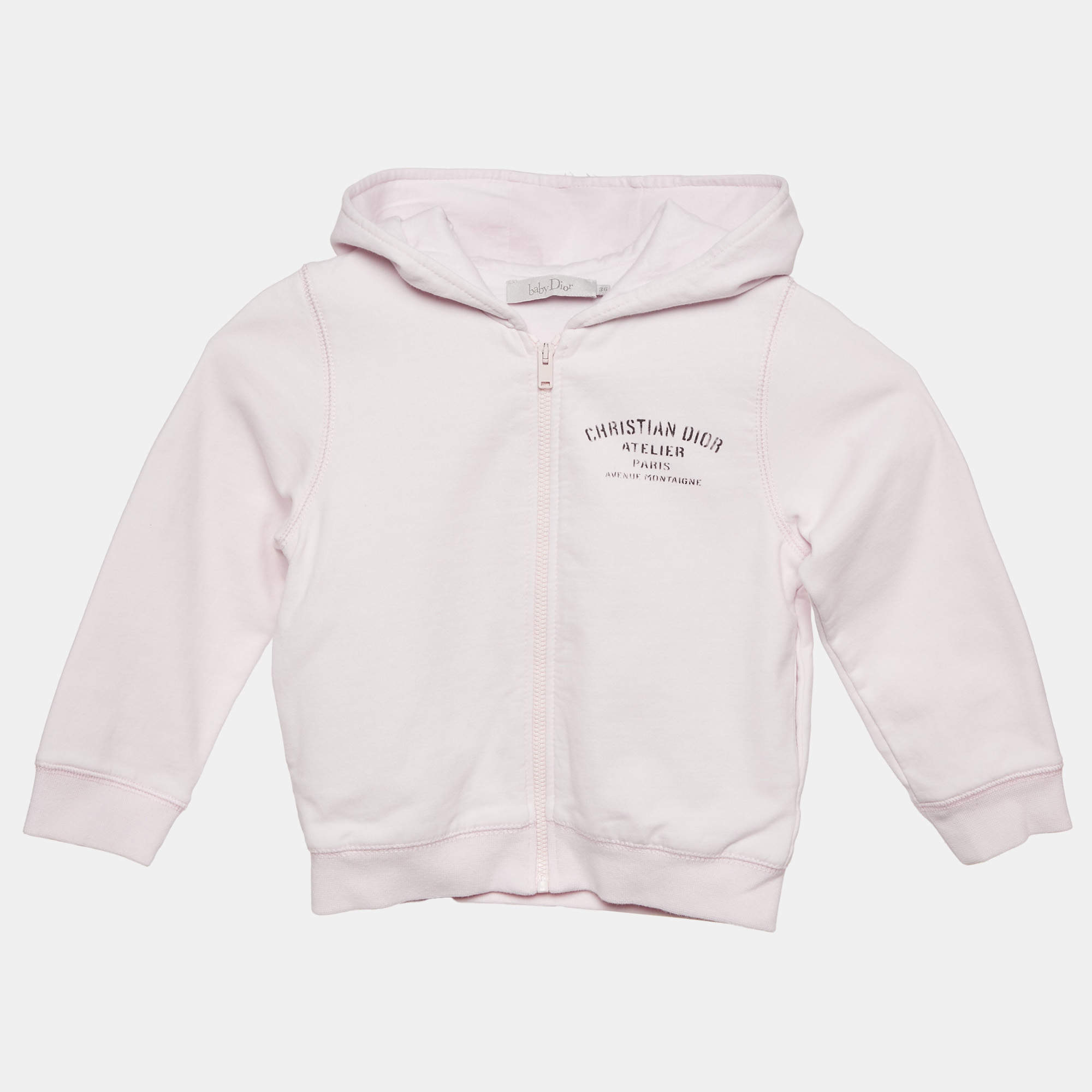 Pre Owned Baby Dior Pink Logo Print Cotton Zip-Up Hooded Jacket 36 M