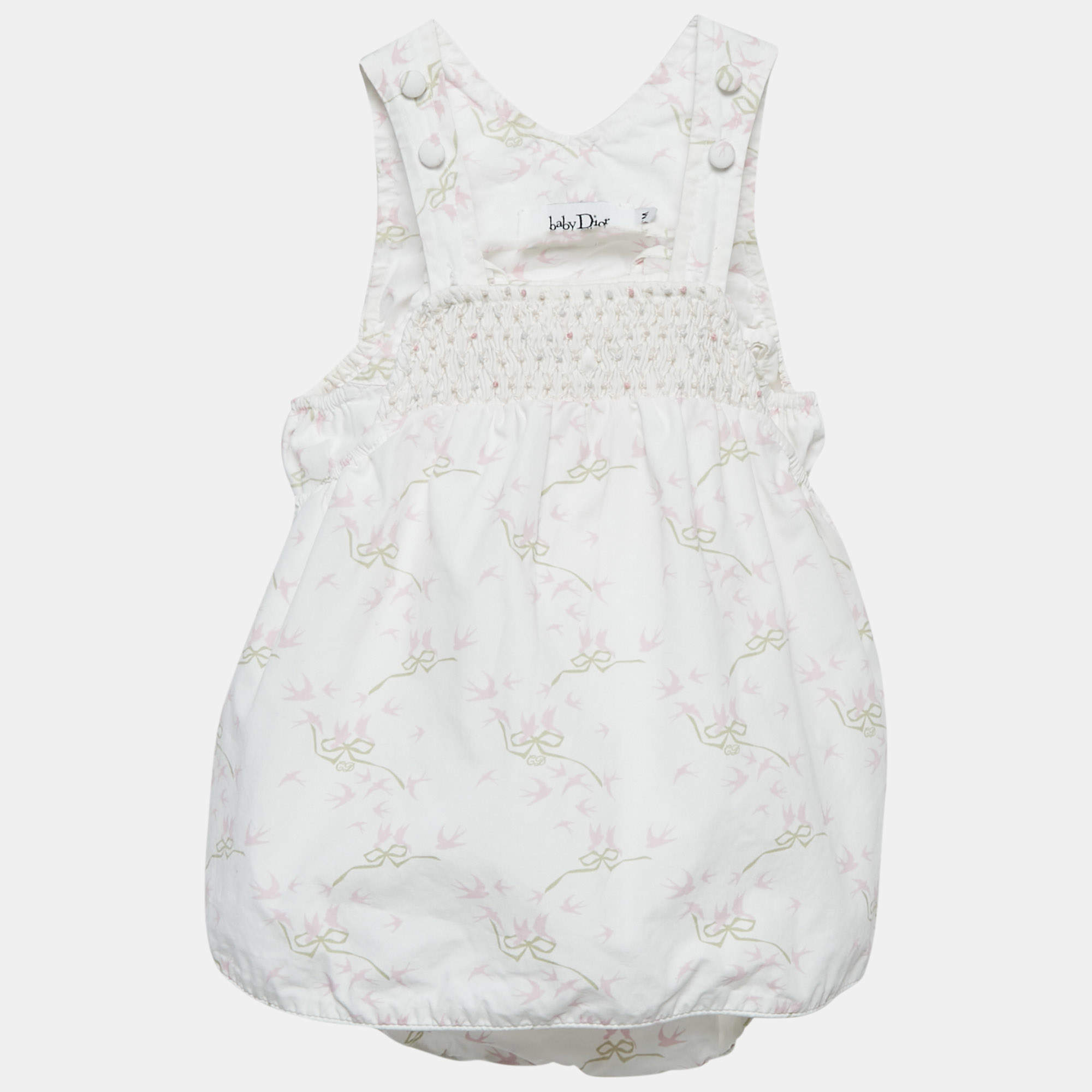 Baby Dior Whit/Pink Floral Print Cotton Layered Onesie 6M