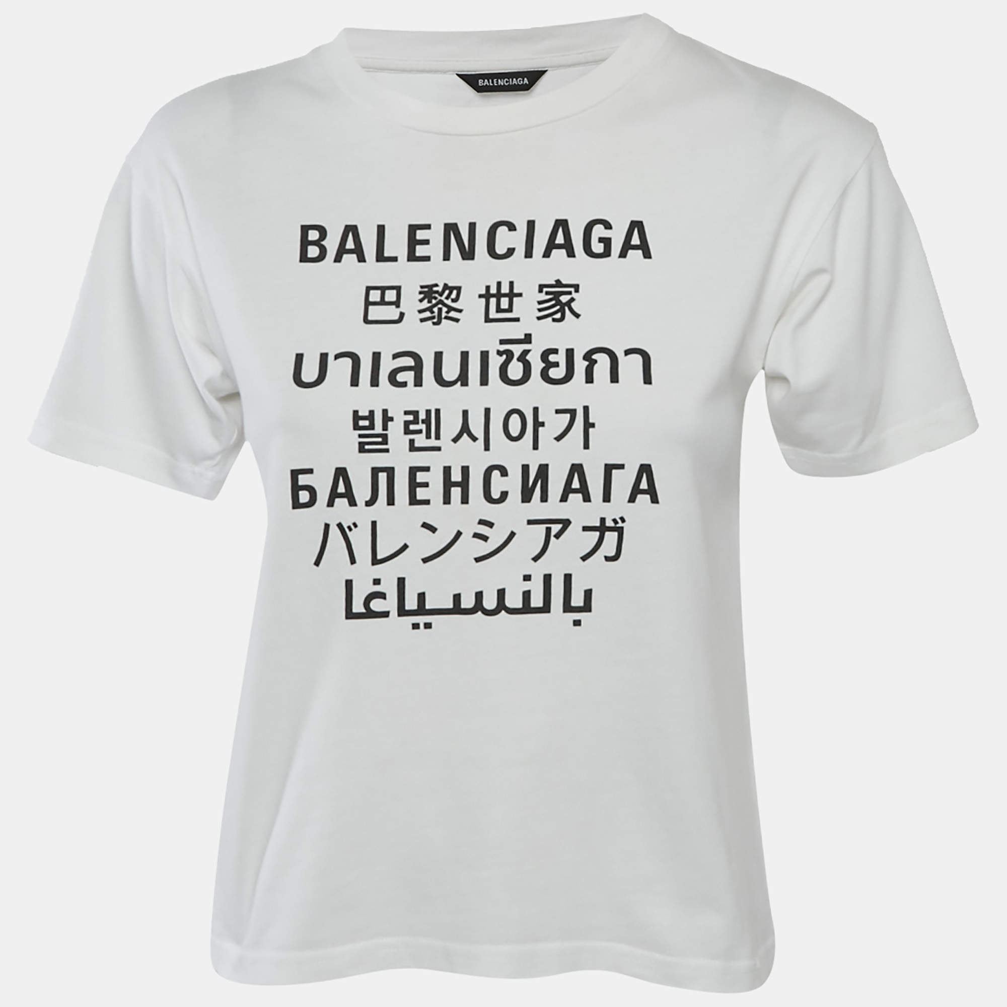 Balenciaga Kids White Printed Cotton Crew Neck T-Shirt 10 Yrs