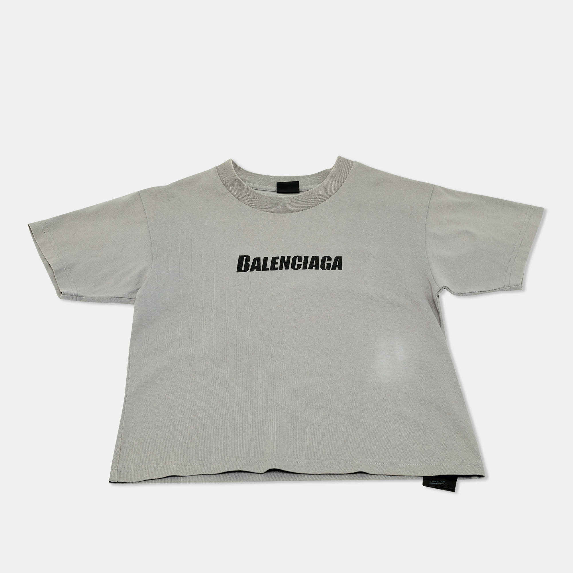 Pre Owned Balenciaga Kids Grey Logo Print Cotton T-Shirt 8Yrs