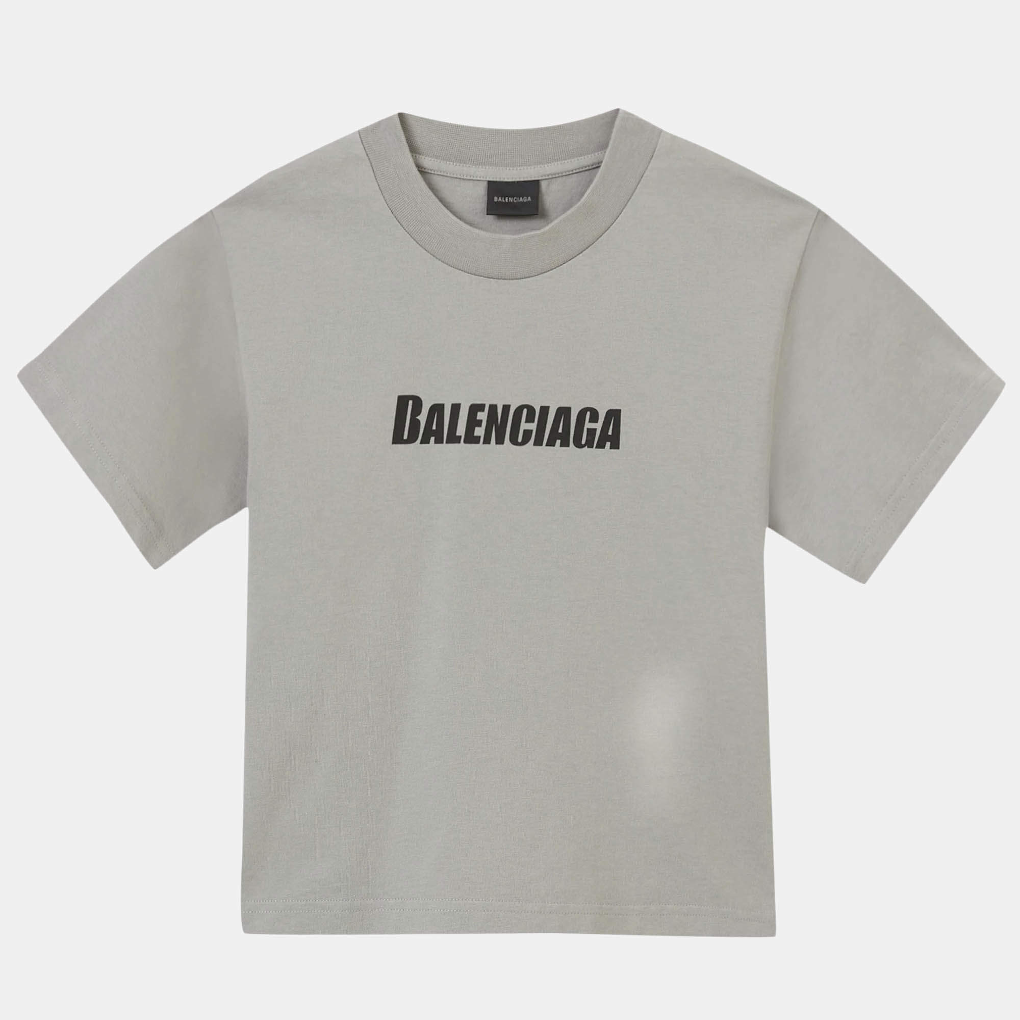 Pre Owned Balenciaga Kids Grey Logo Print Cotton T-Shirt 8Yrs