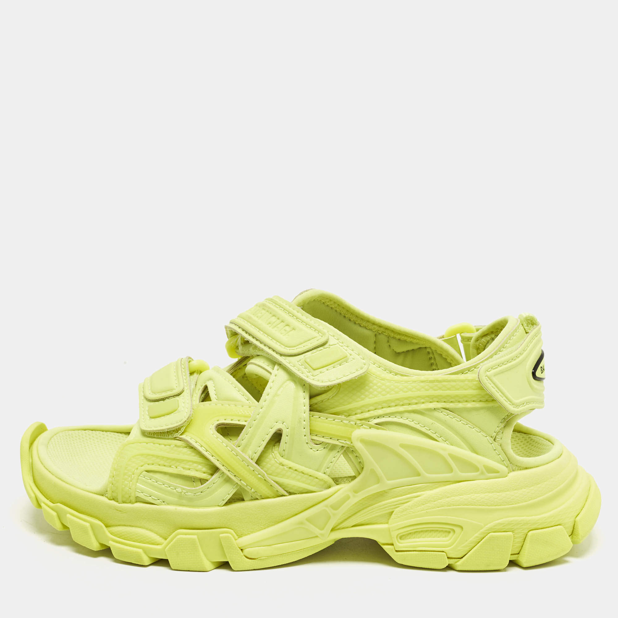 Pre Owned صندل حزام خلفي بالنسياجا تراك مطاط جلد صناعي أزرق مقاس 39