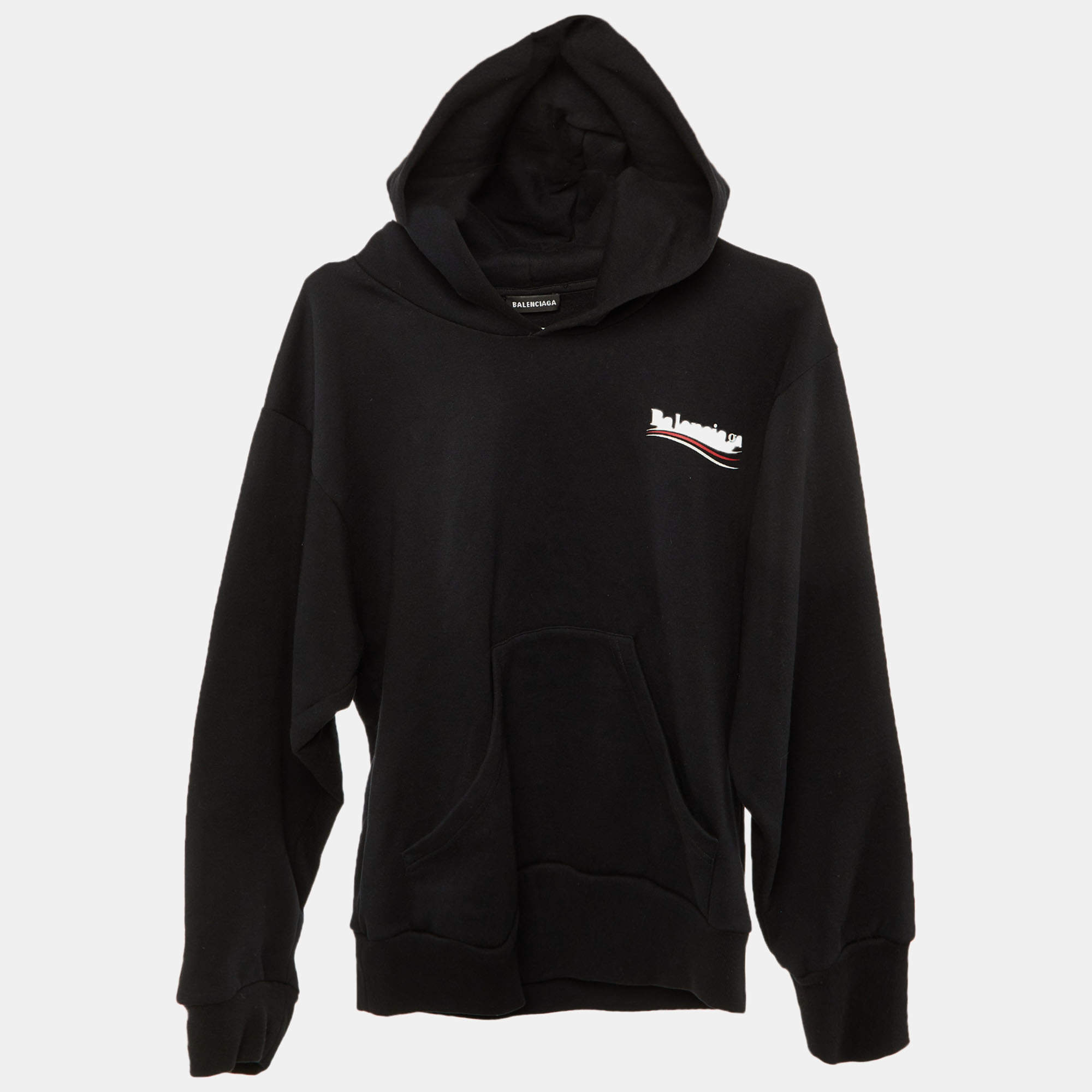 Pre Owned Balenciaga Kids Black Logo Print Cotton Hoodie Size 10 Yrs