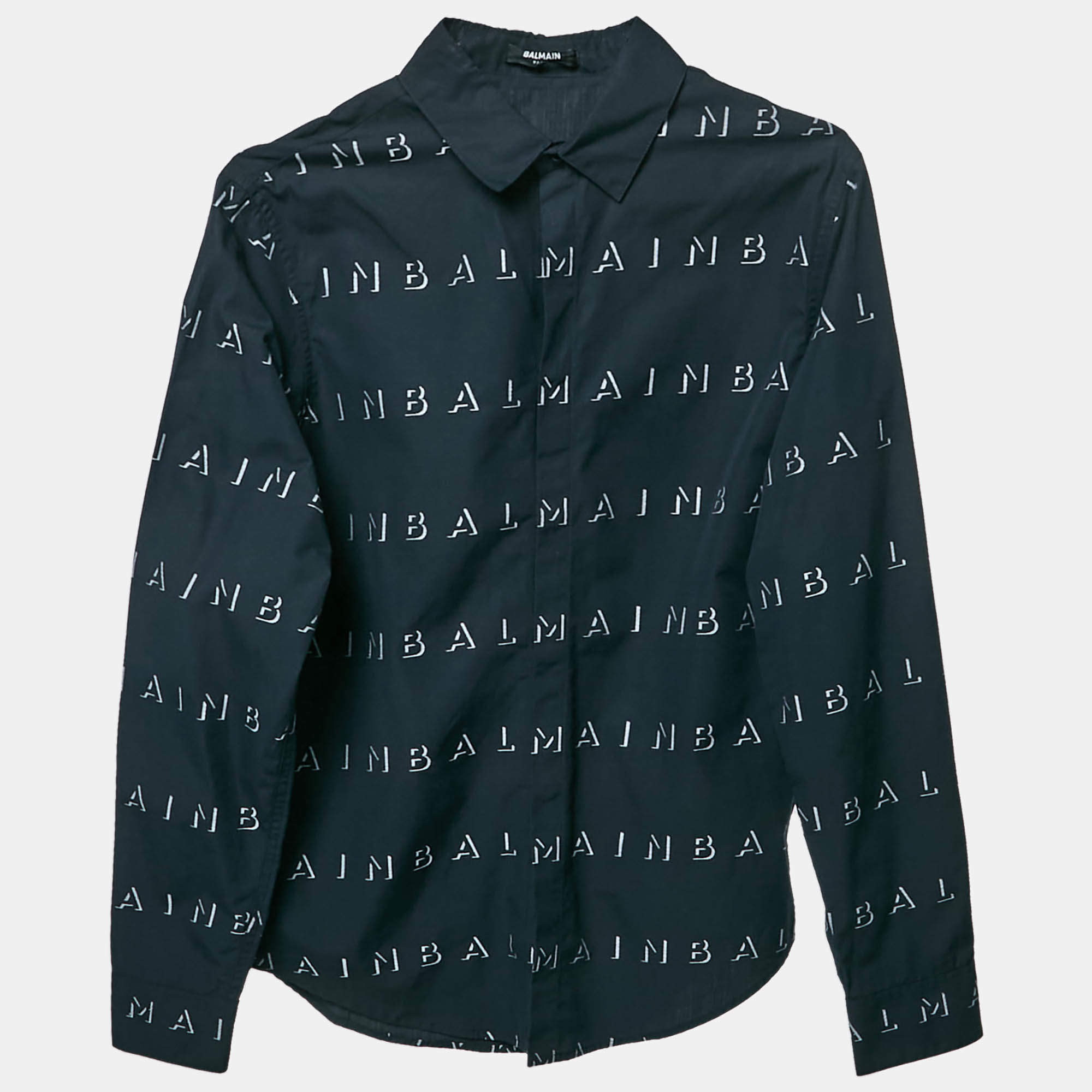 Balmain Kids Nay Blue Logo Embroidered Cotton Shirt 16 Yrs 