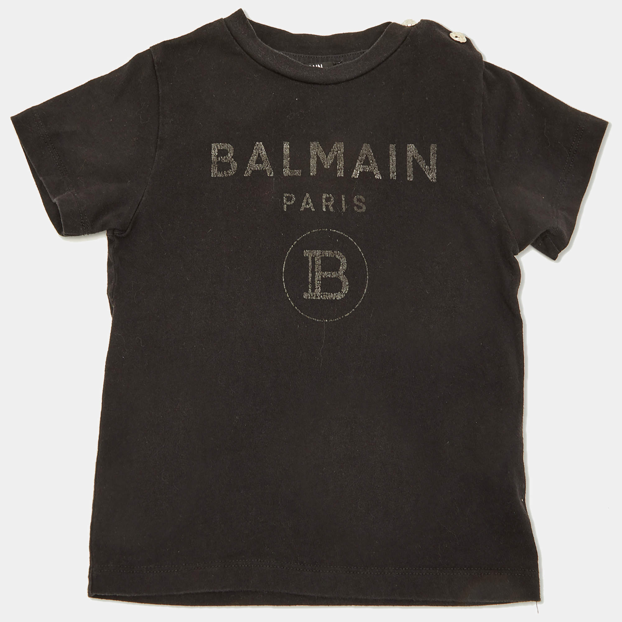 مملوكة مسبقًا Balmain Kids Black Logo Print Cotton T-Shirt 24M