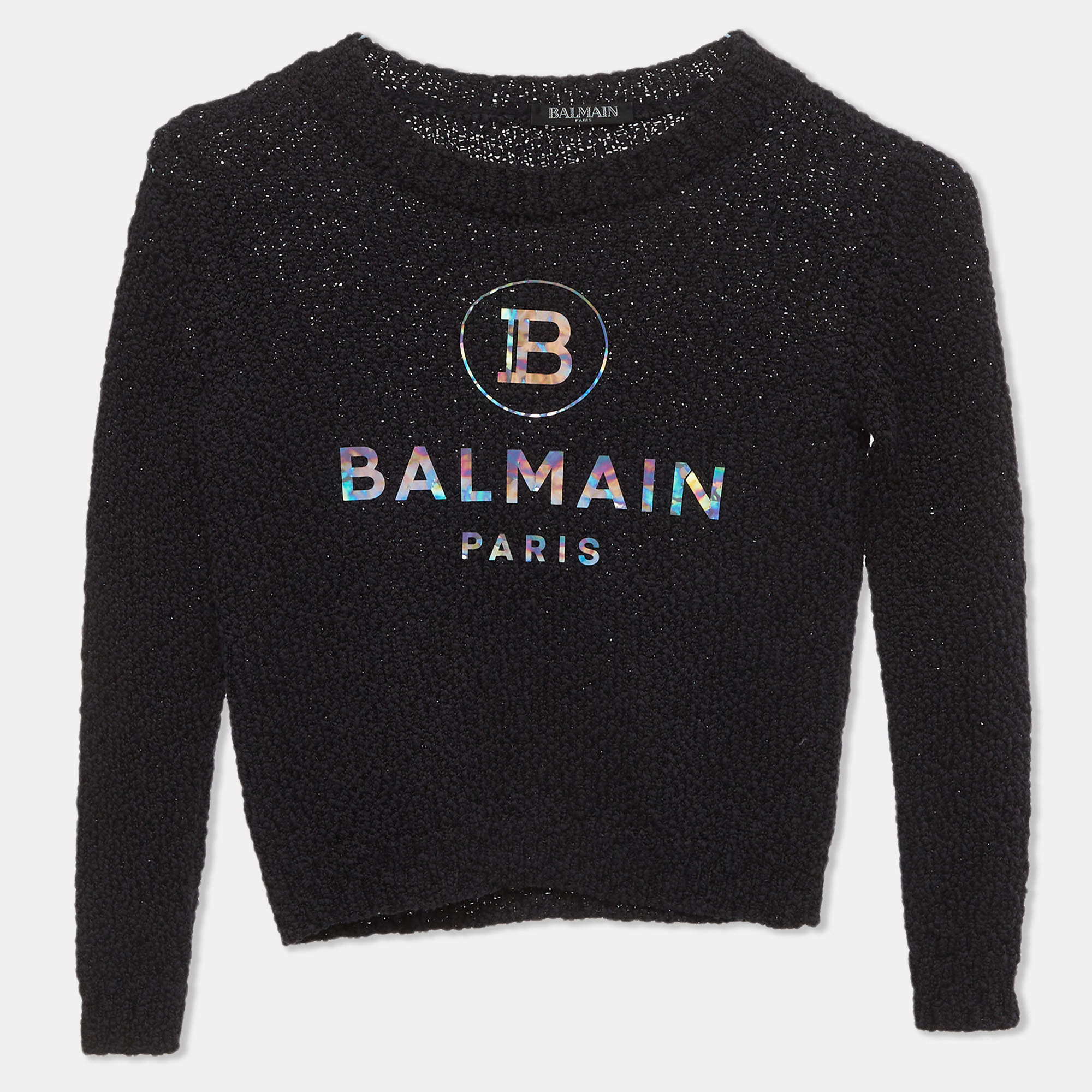 Pre Owned Balmain Black Cotton Knit Long Sleeve Crewneck Sweater 6 Yrs 