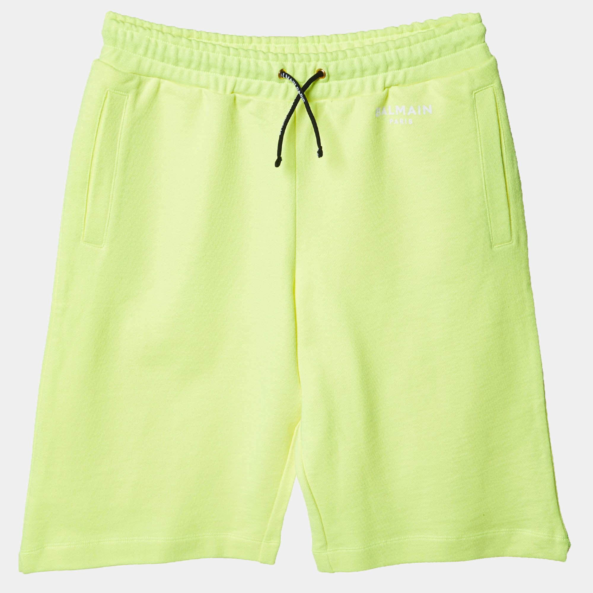 Balmain Neon Yellow Cotton Bermuda Shorts 14A Yrs