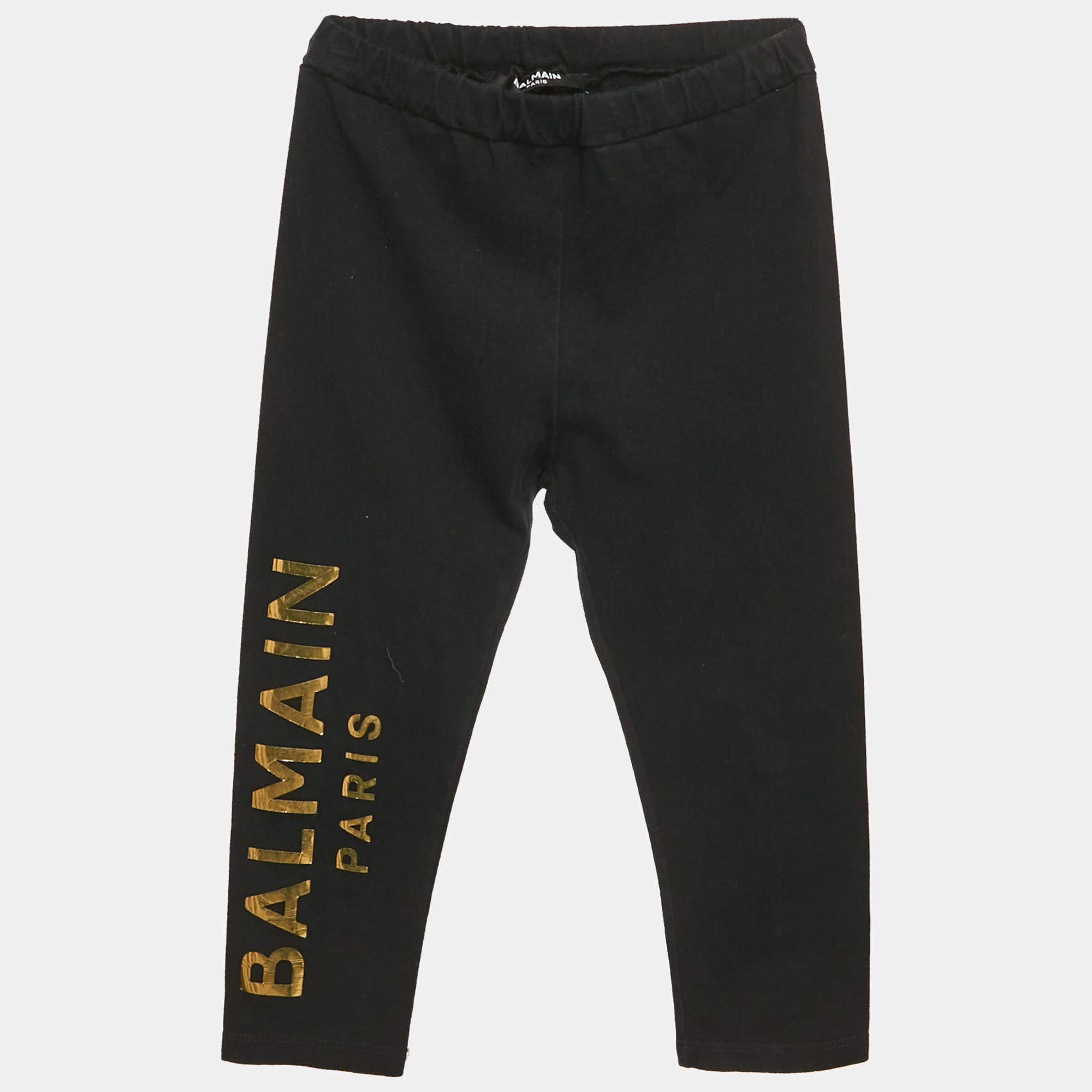 Balmain Kids Black Logo Foil Print Cotton Knit Leggings 24 M