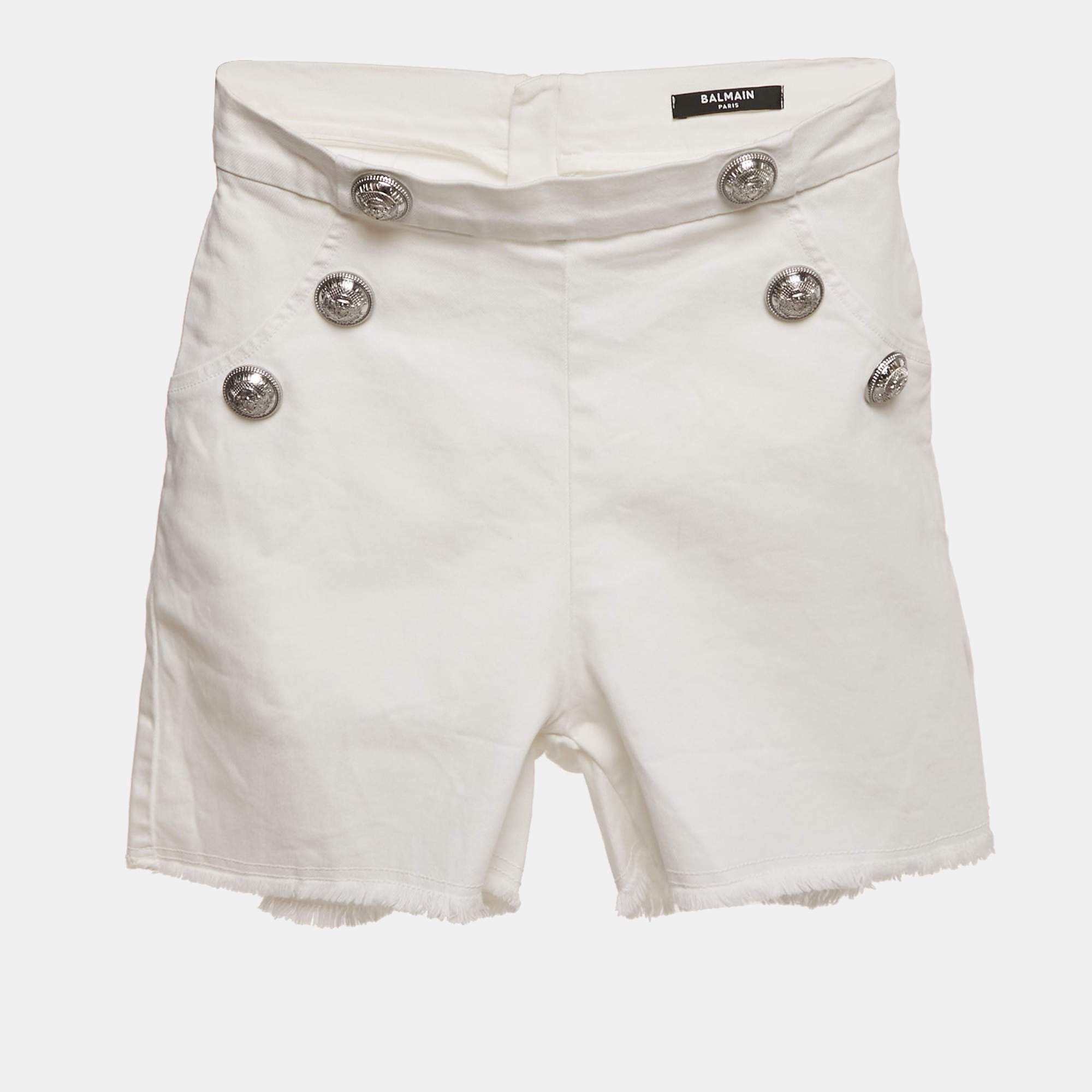 Balmain White Denim Button Detail Shorts 12 Yrs