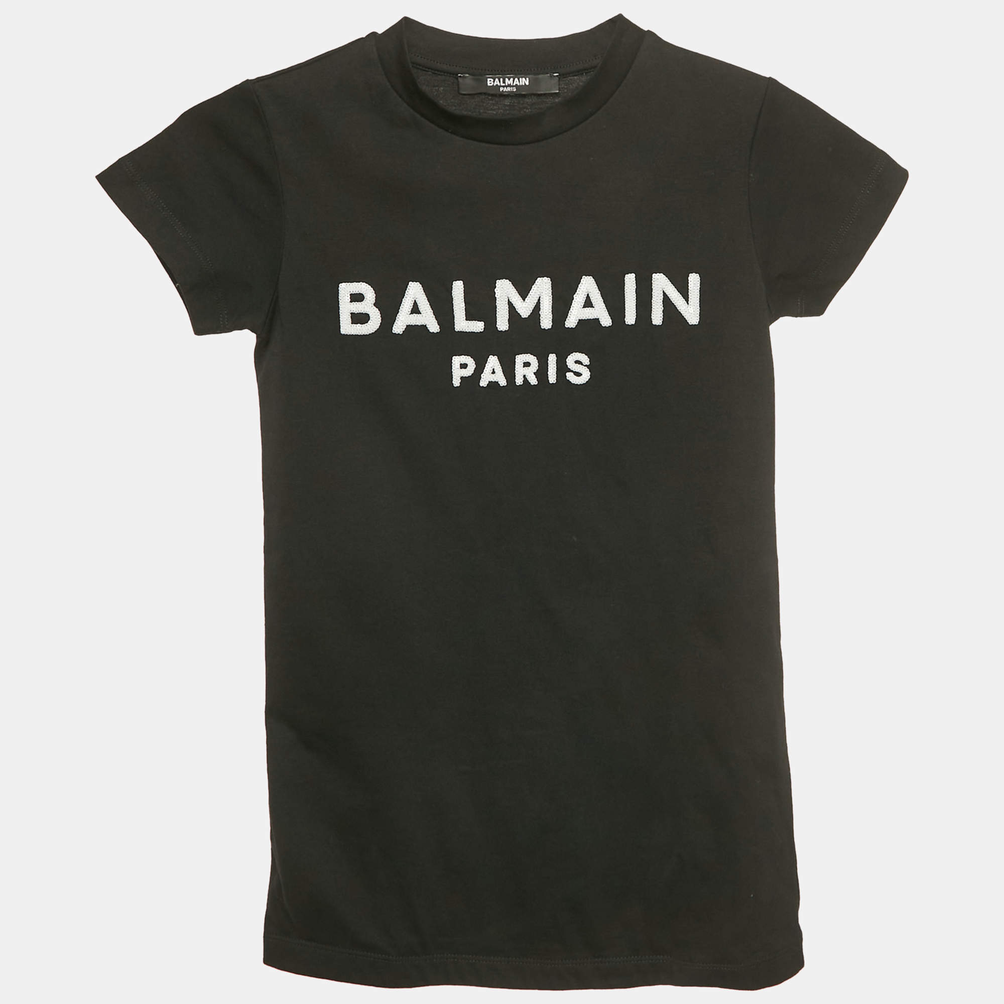 Pre Owned Balmain Kids Black Logo Sequin Cotton T-Shirt 4 Yrs