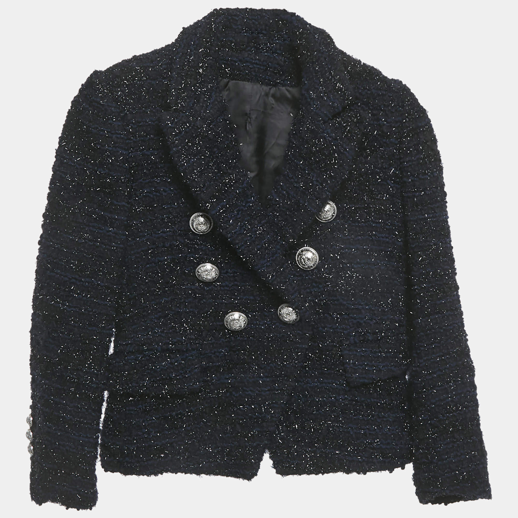 مملوكة مسبقًا Balmain Kids Navy Blue Lurex Tweed Jacket 6Yrs