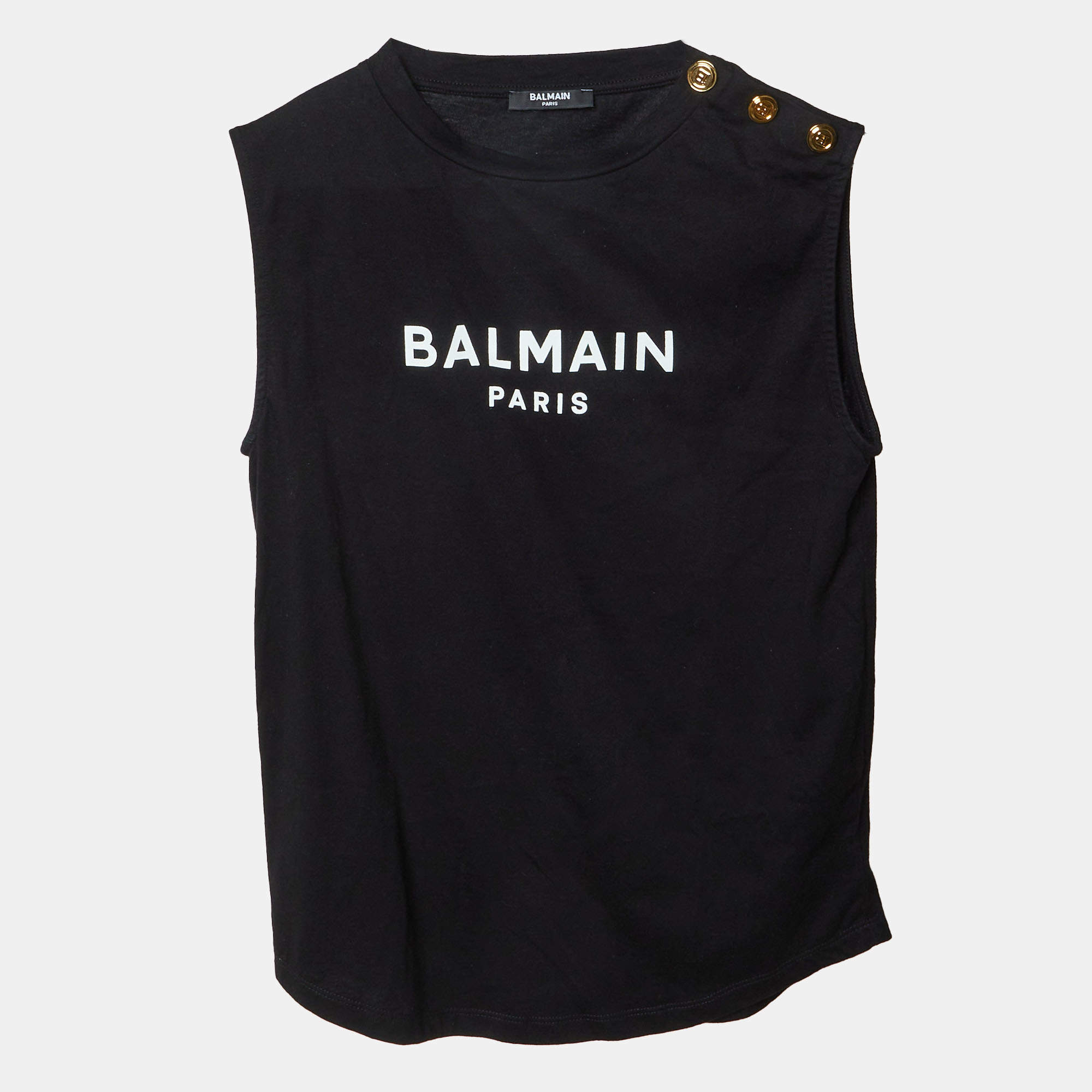 مملوكة مسبقًا Balmain Kids Black Logo Print Cotton Tank Top Size 14Yrs