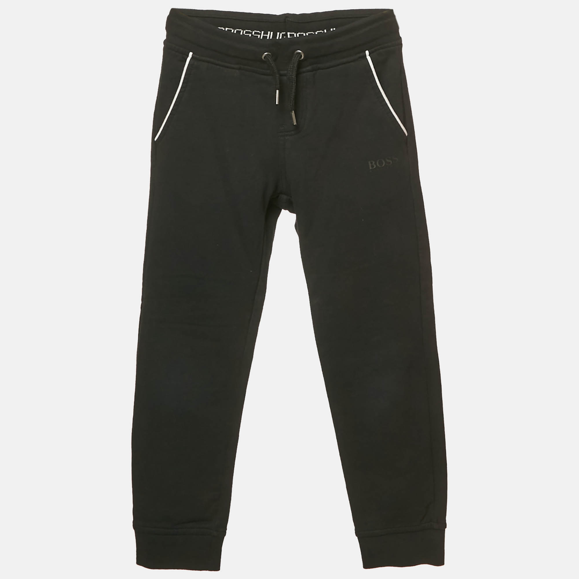 Pre Owned Boss by Hugo Boss Kids Black Cotton Knit Drawstring Joggers 6 Years
