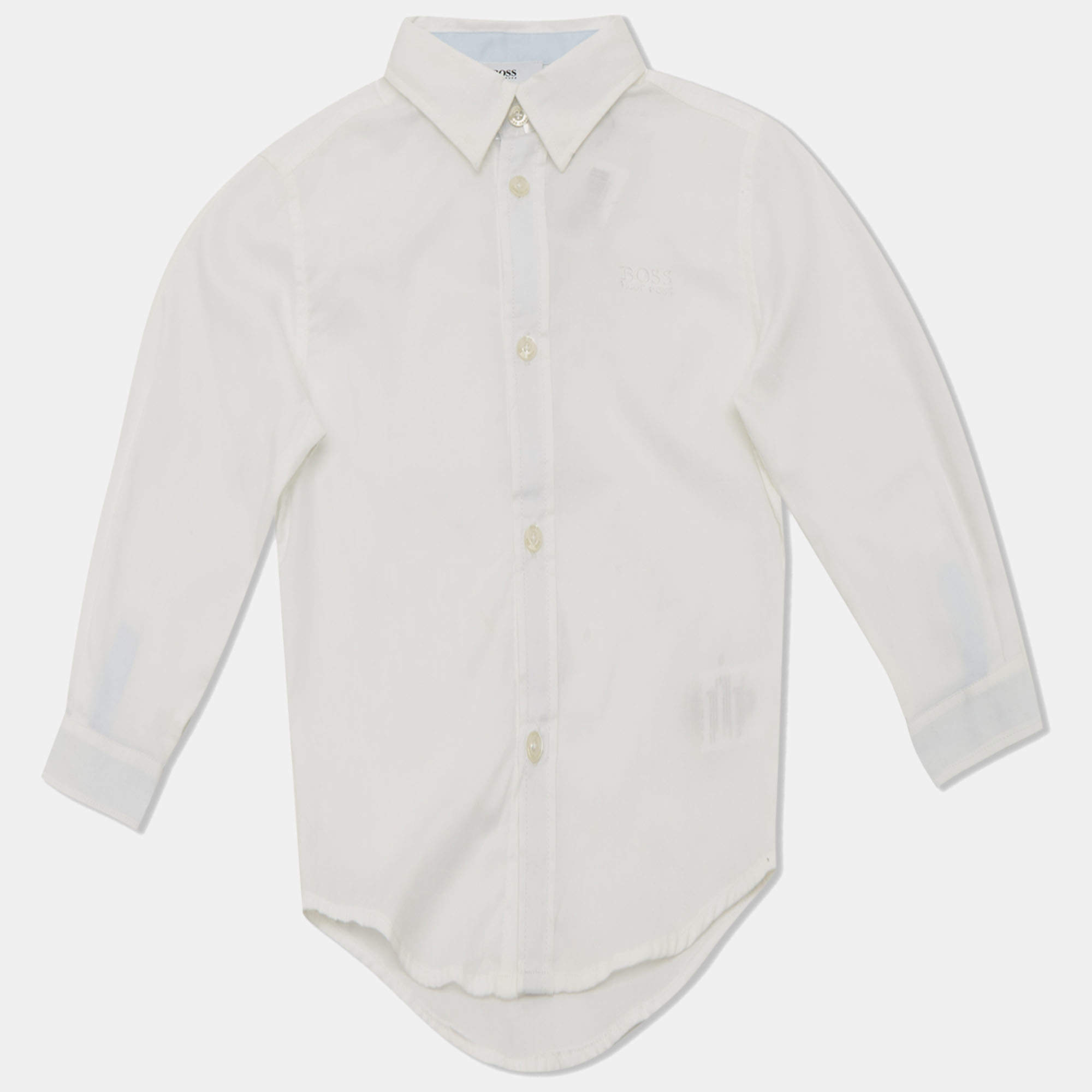 Pre Owned Boss By Hugo Kids White Logo Embroidered Cotton Shirt 4Yrs  