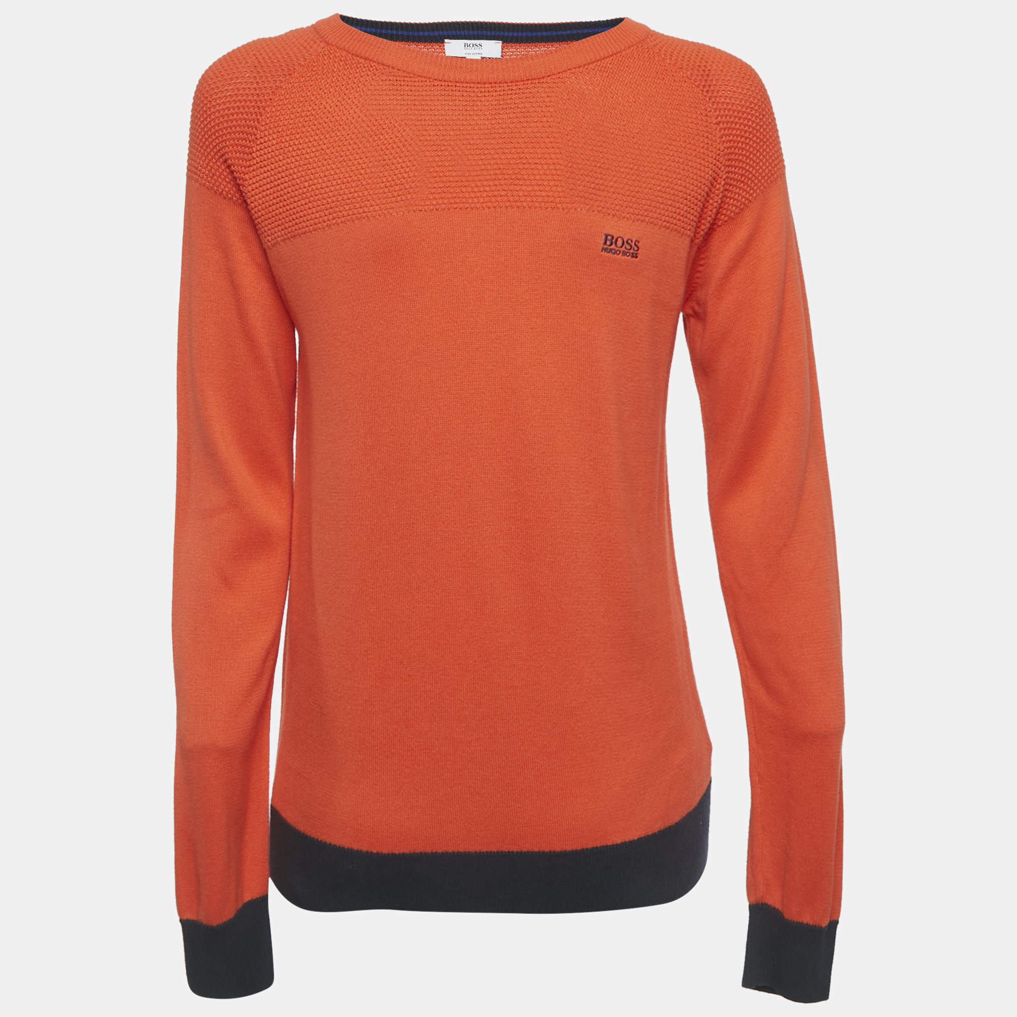 Pre Owned Boss By Hugo Boss Kids Orange Cotton Knit Sweatshirt 14Yrs 