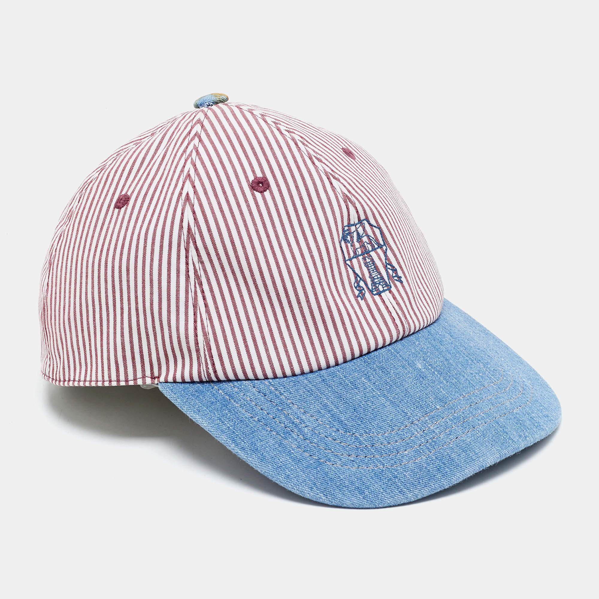 Pre Owned Brunello Cucinelli Kids Red Striped Cotton Baseball Cap M