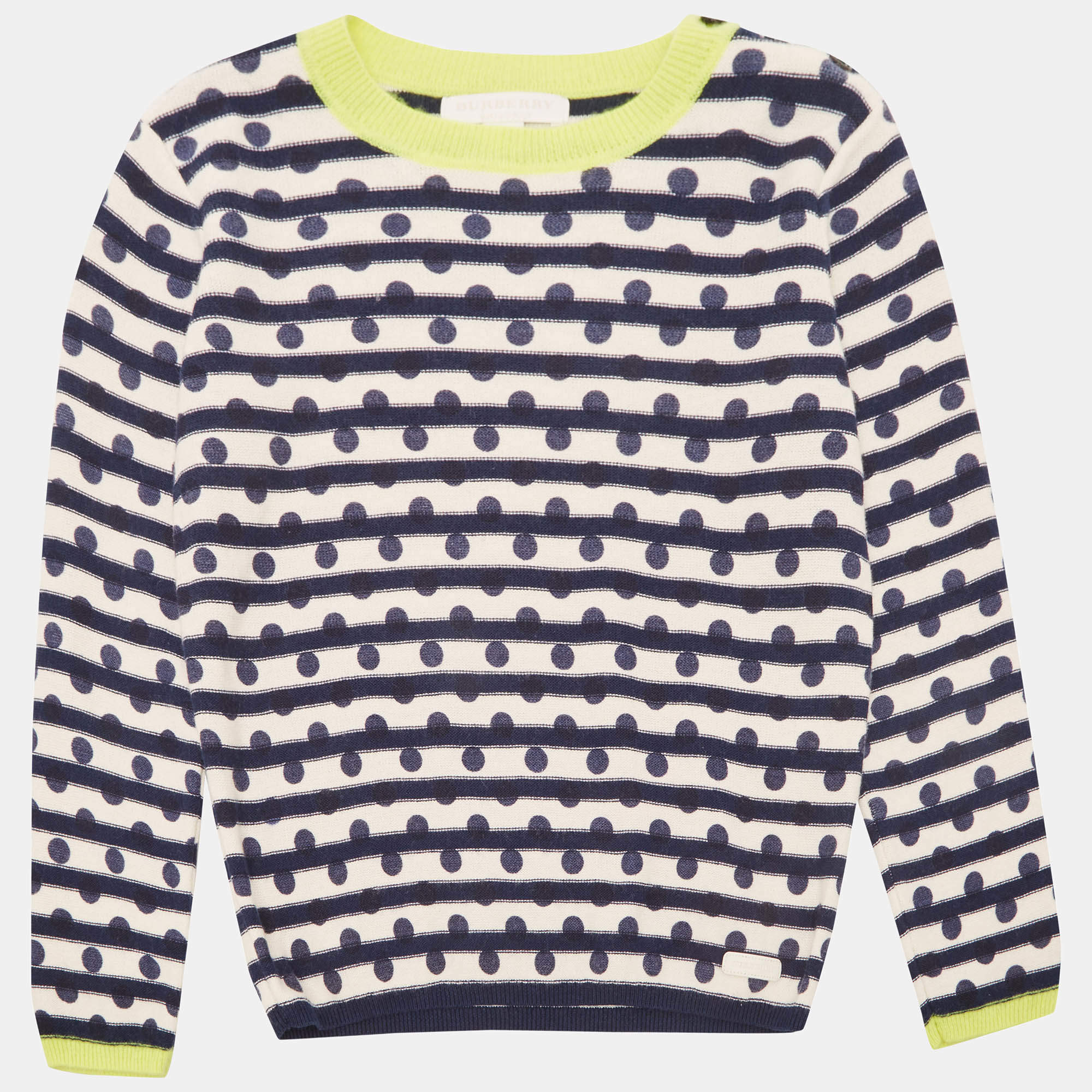 Burberry Children White/Navy Blue Cotton Full Sleeve Sweater 8 Yrs