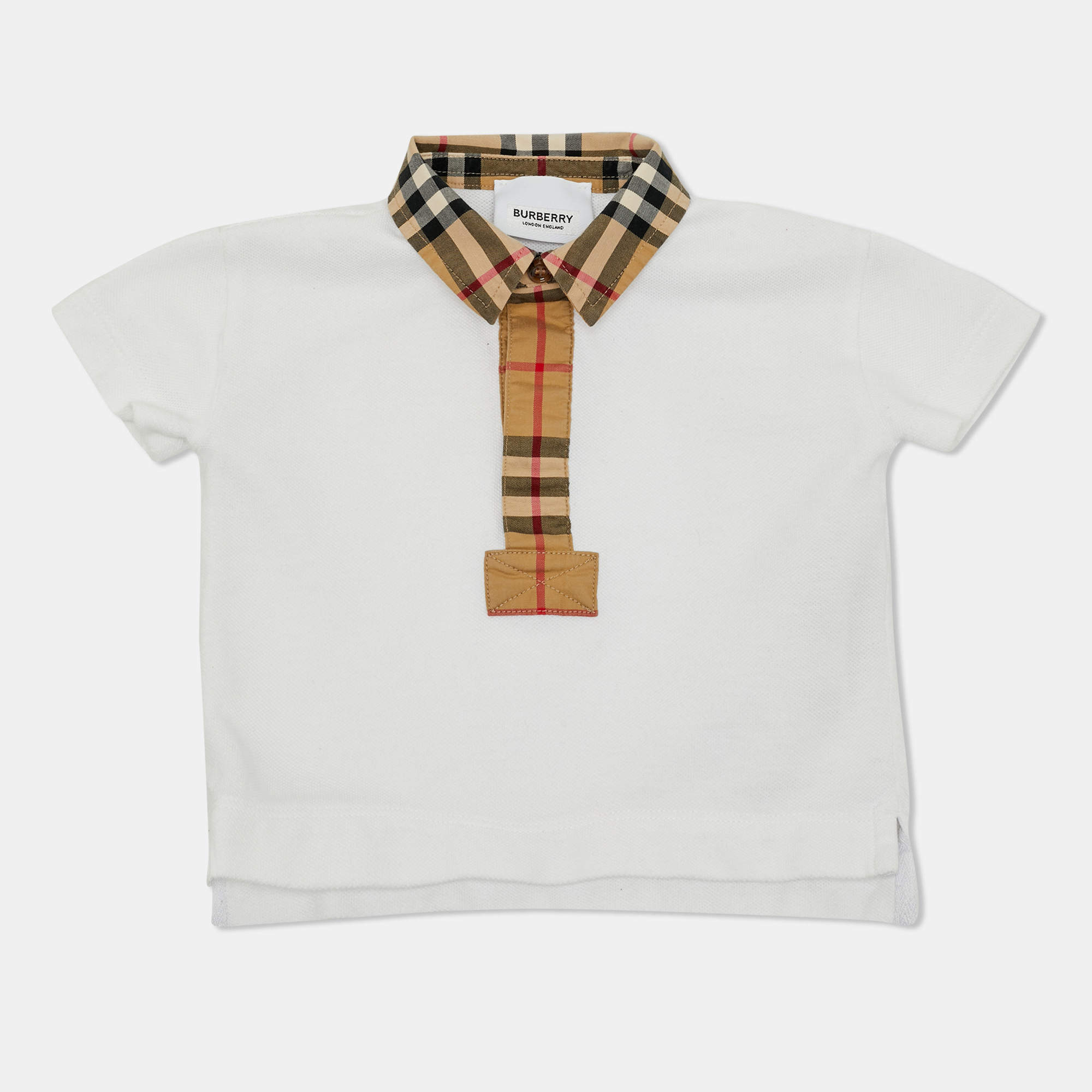 Pre Owned Burberry Kids White Printed Collar Detail Polo Shirt 6 Months 