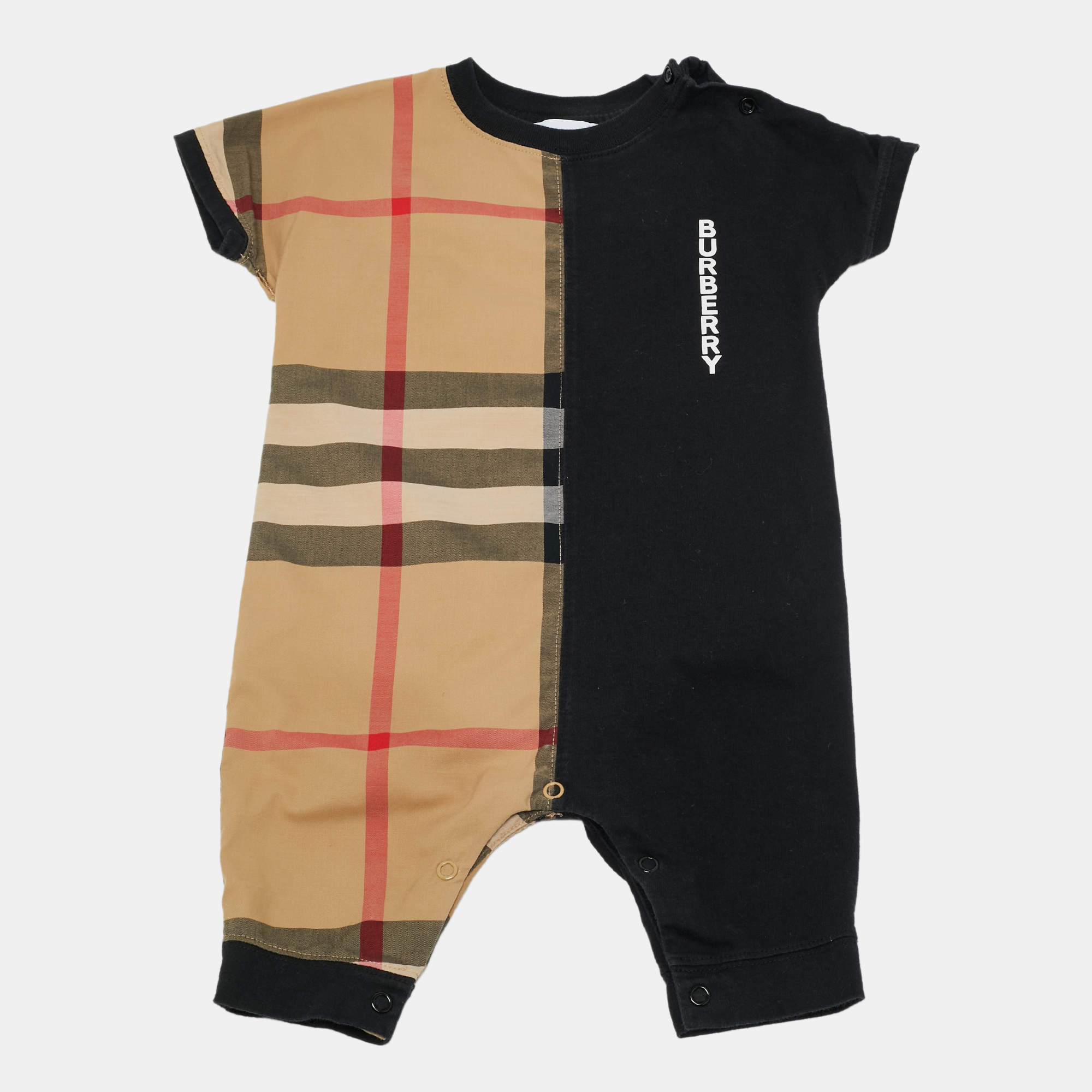 Pre Owned Burberry Children Black Half Check Print Cotton Lennox Romer 6 Months