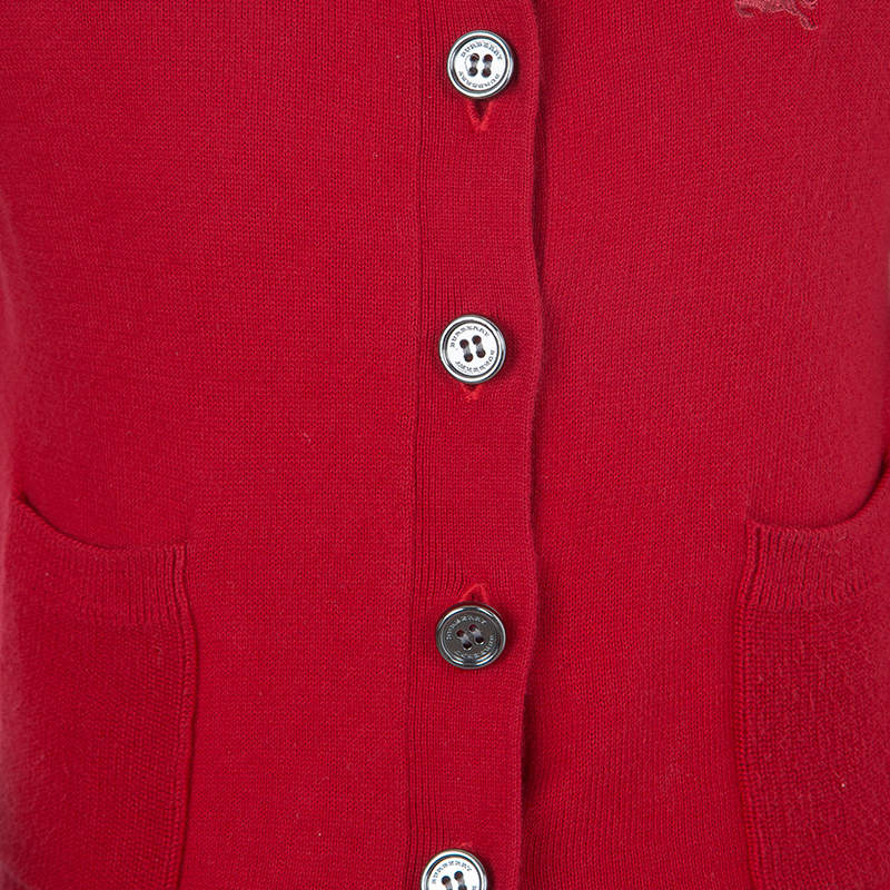 Pre Owned Burberry Children Red  Long Sleeve Button Down Cardigan 7 Yrs