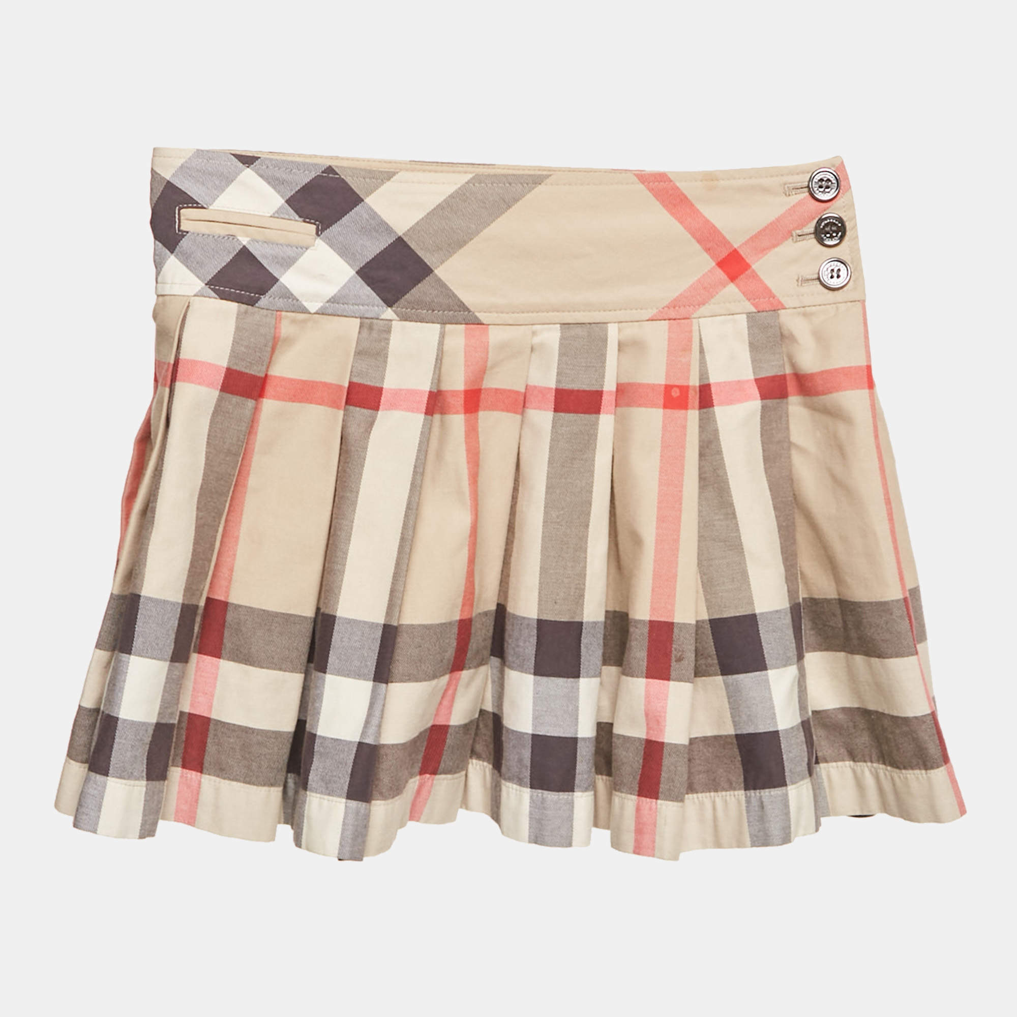 Pre Owned Burberry Children Beige Nova Check Cotton Pleated Mini Skirt 8 Yrs