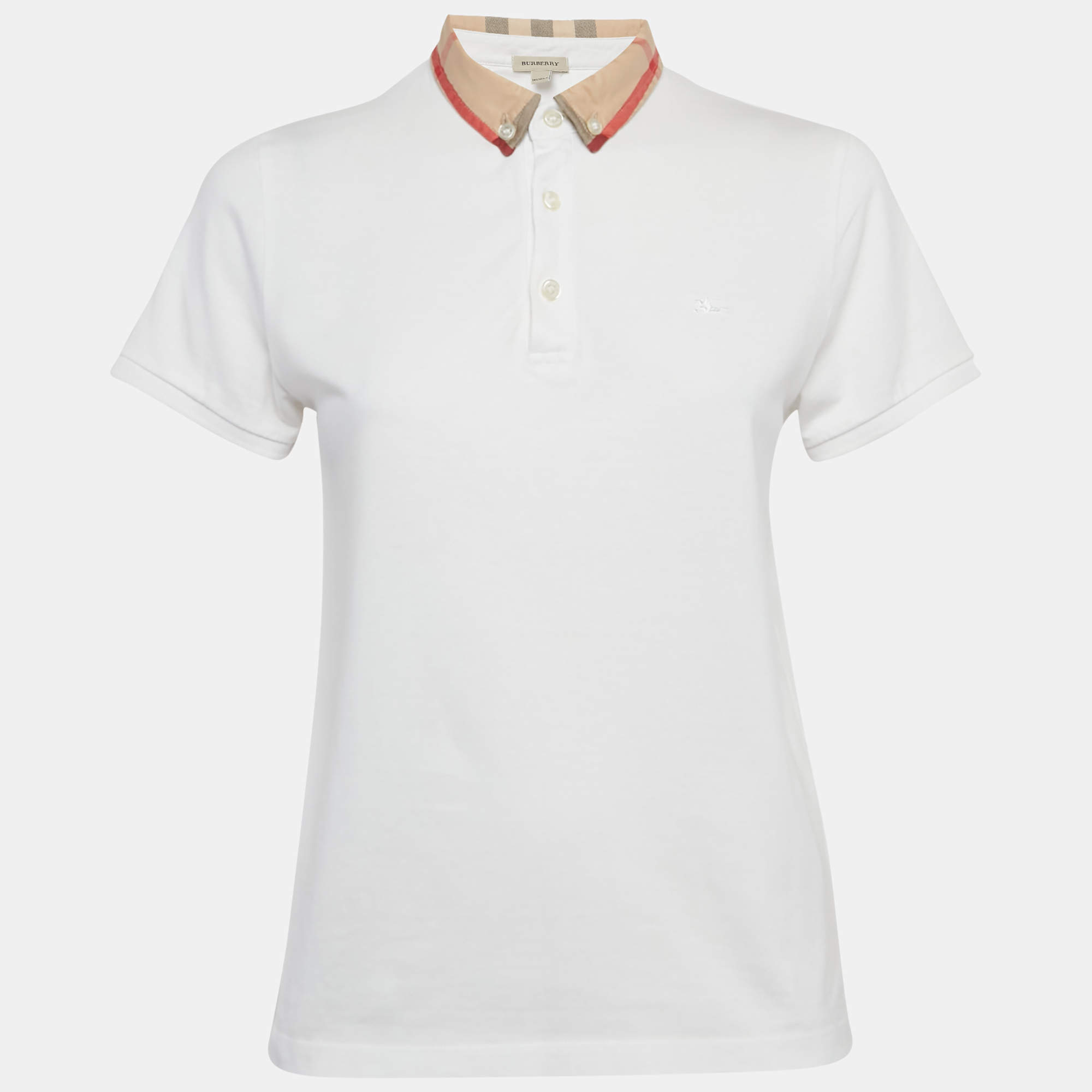 Pre Owned Burberry Children White Check Print Collar Cotton T-Shirt 14Yrs