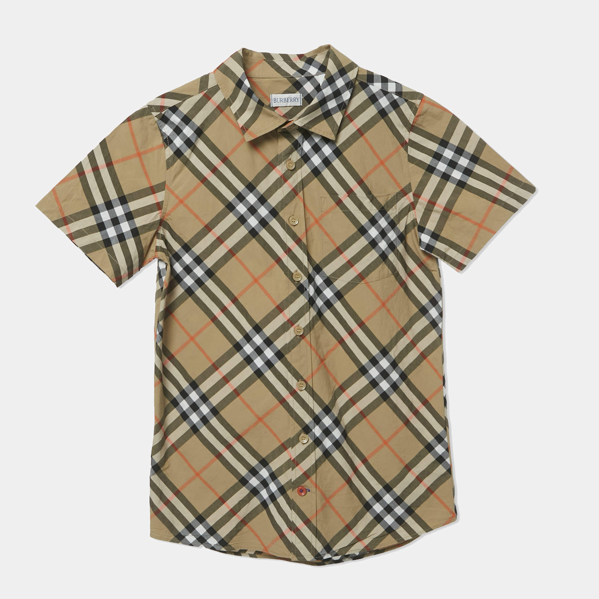 Pre Owned Burberry Kids Beige Nova Checks Cotton Short Sleeve Shirt 12Yrs