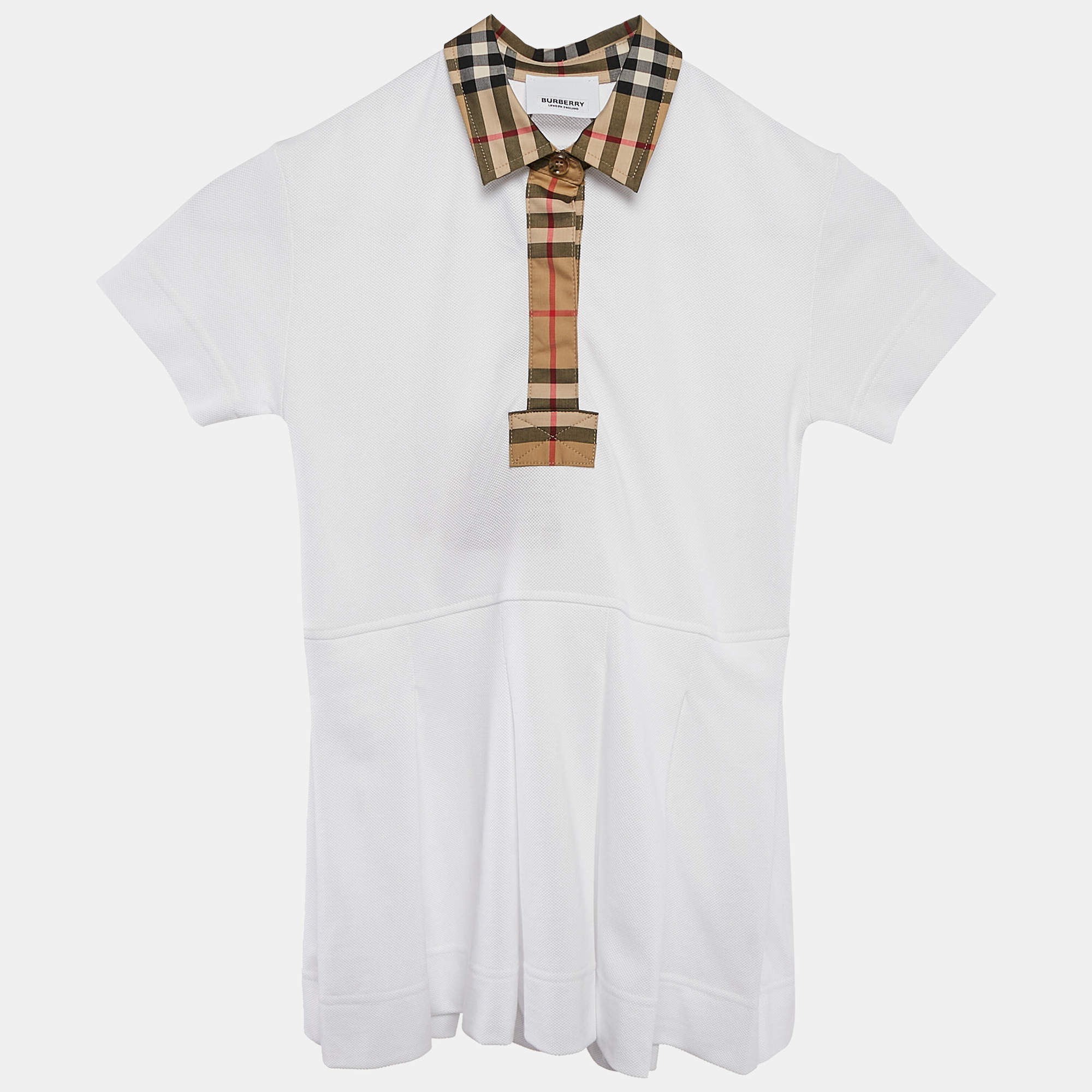 Burberry Kids Vintage Cotton Pique Check Trimmed Pintuck Dress 3 Yrs 