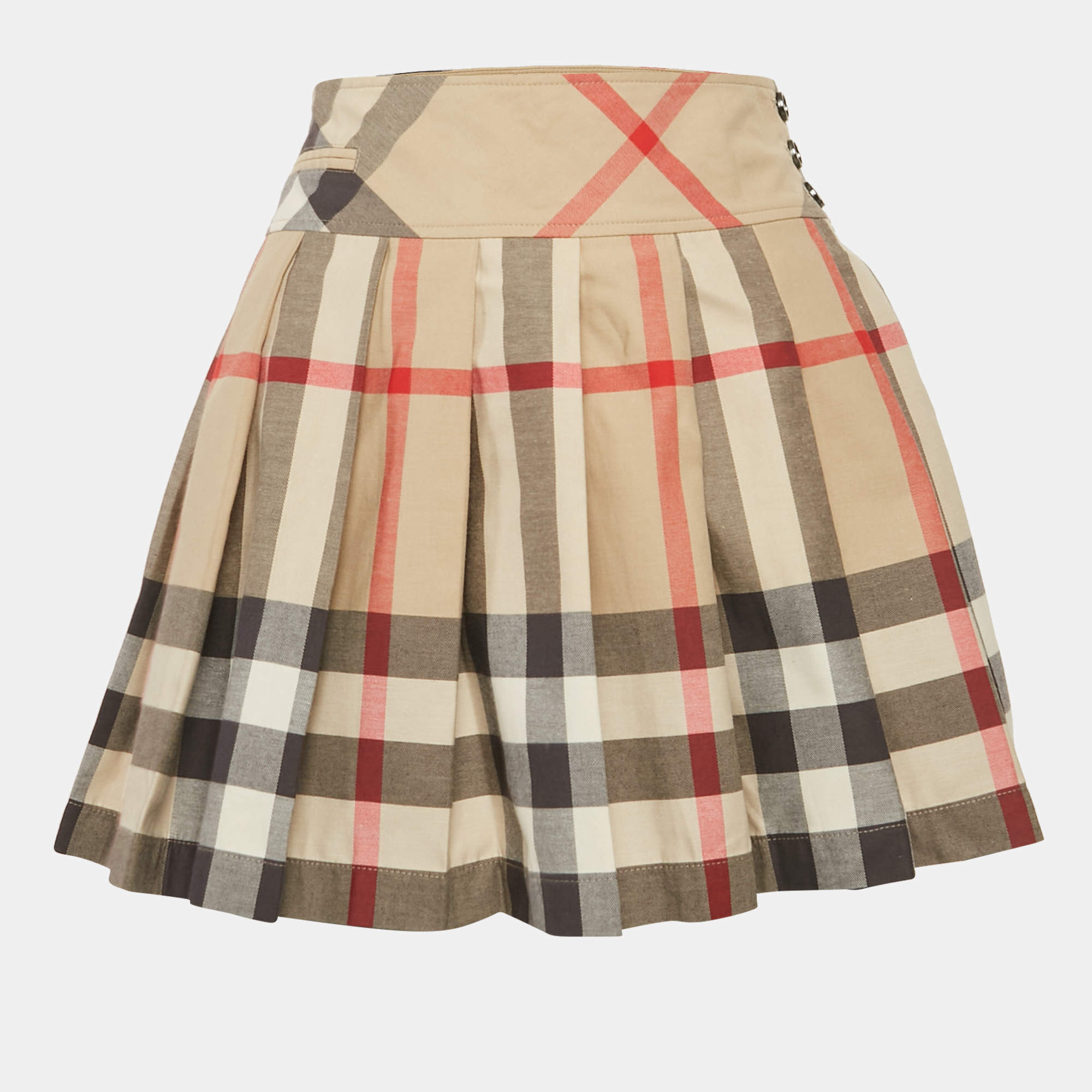 Pre Owned Burberry Children Beige Tartan Check Cotton Pleated Skirt 12 Yrs