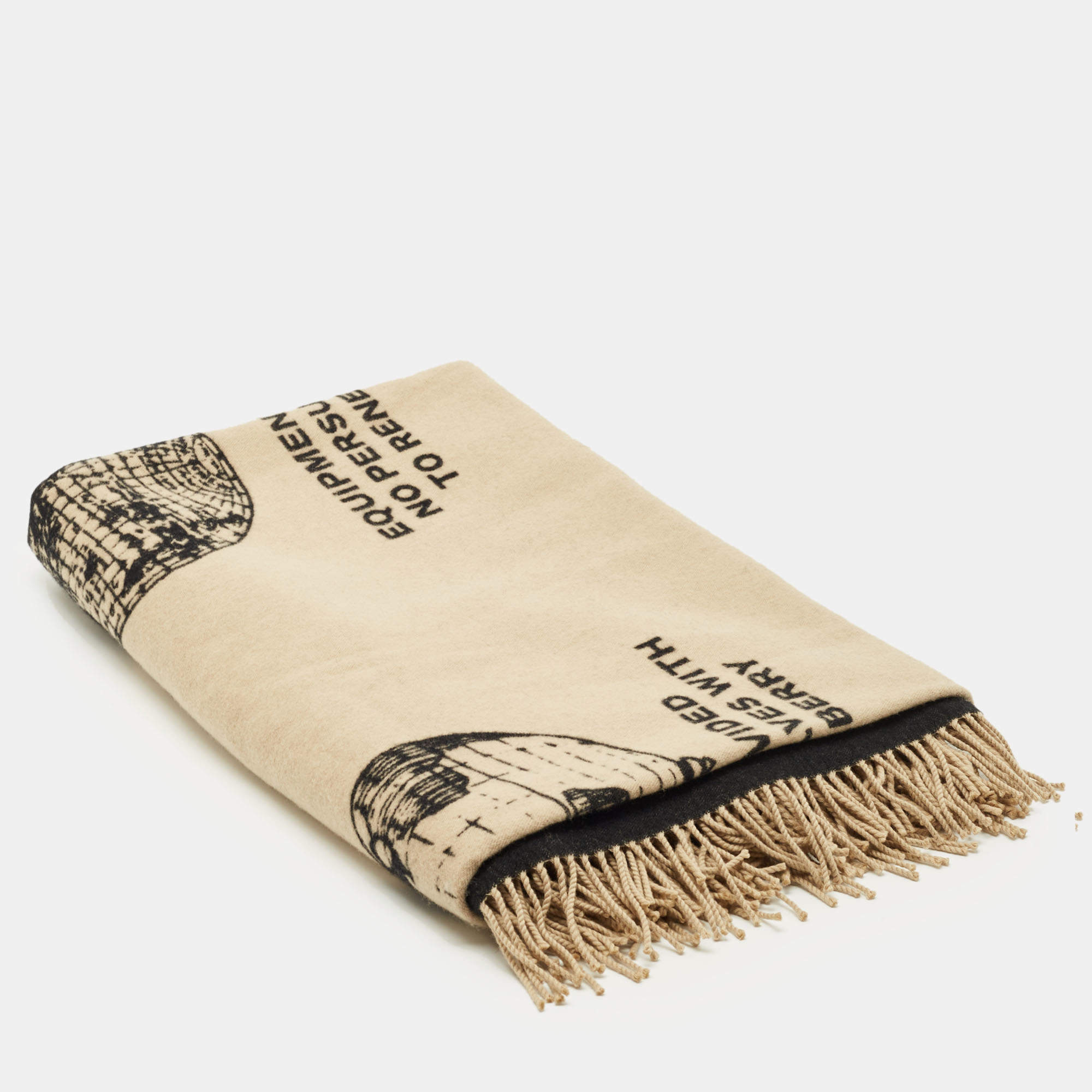 Pre Owned Burberry Beige Globe Print Cashmere and Wool Baby Blanket