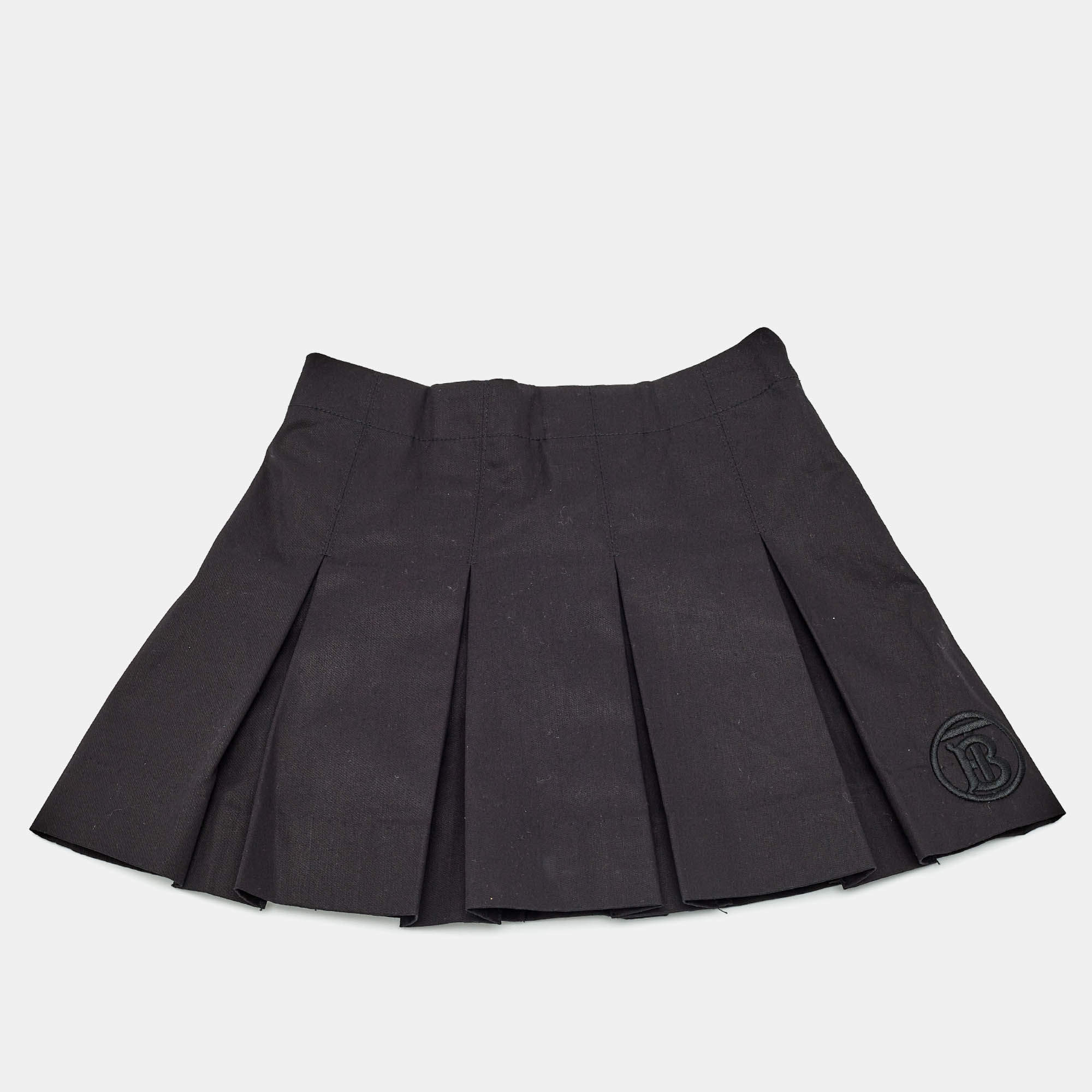 مملوكة مسبقًا Burberry Kids Black Cotton Pleated Mini Skirt 4 Yrs