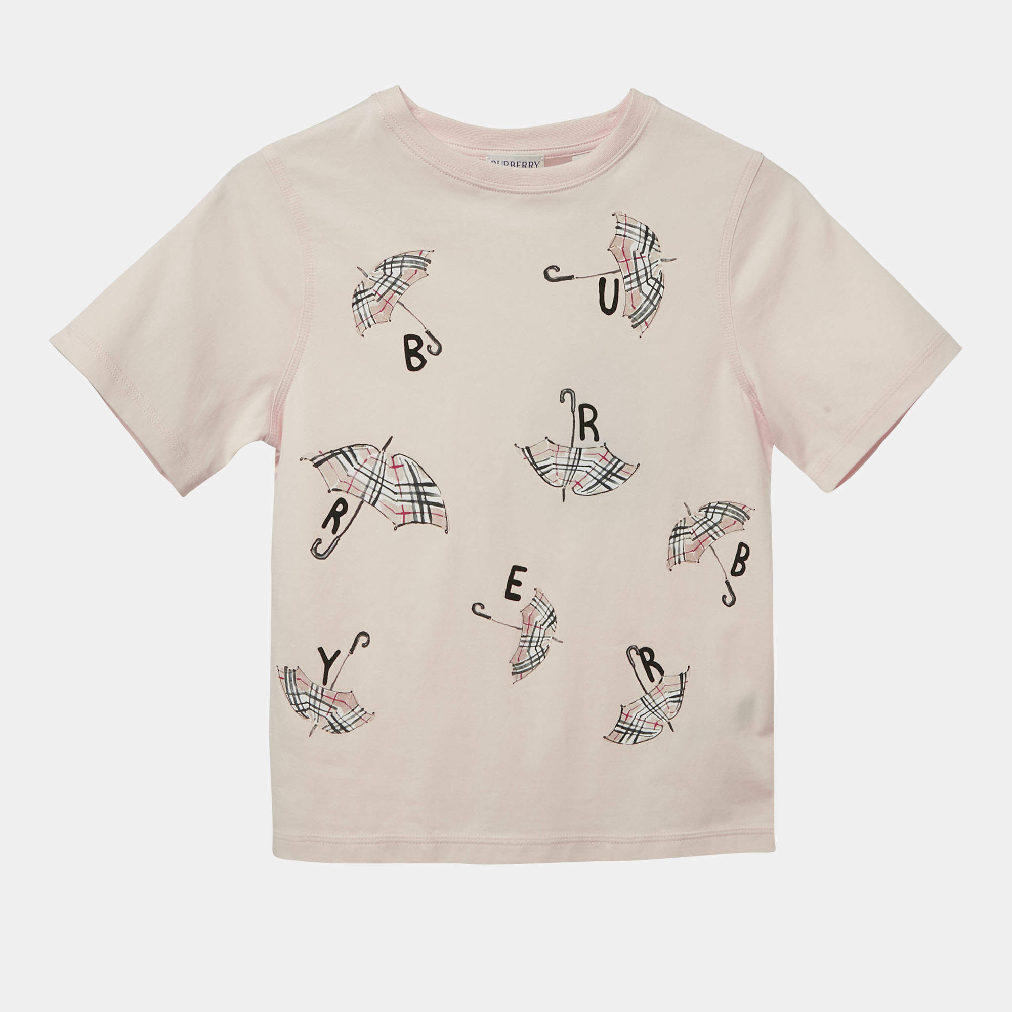 Pre Owned Burberry Kids Pink Umbrella Print Jersey T-Shirt 8Yrs
