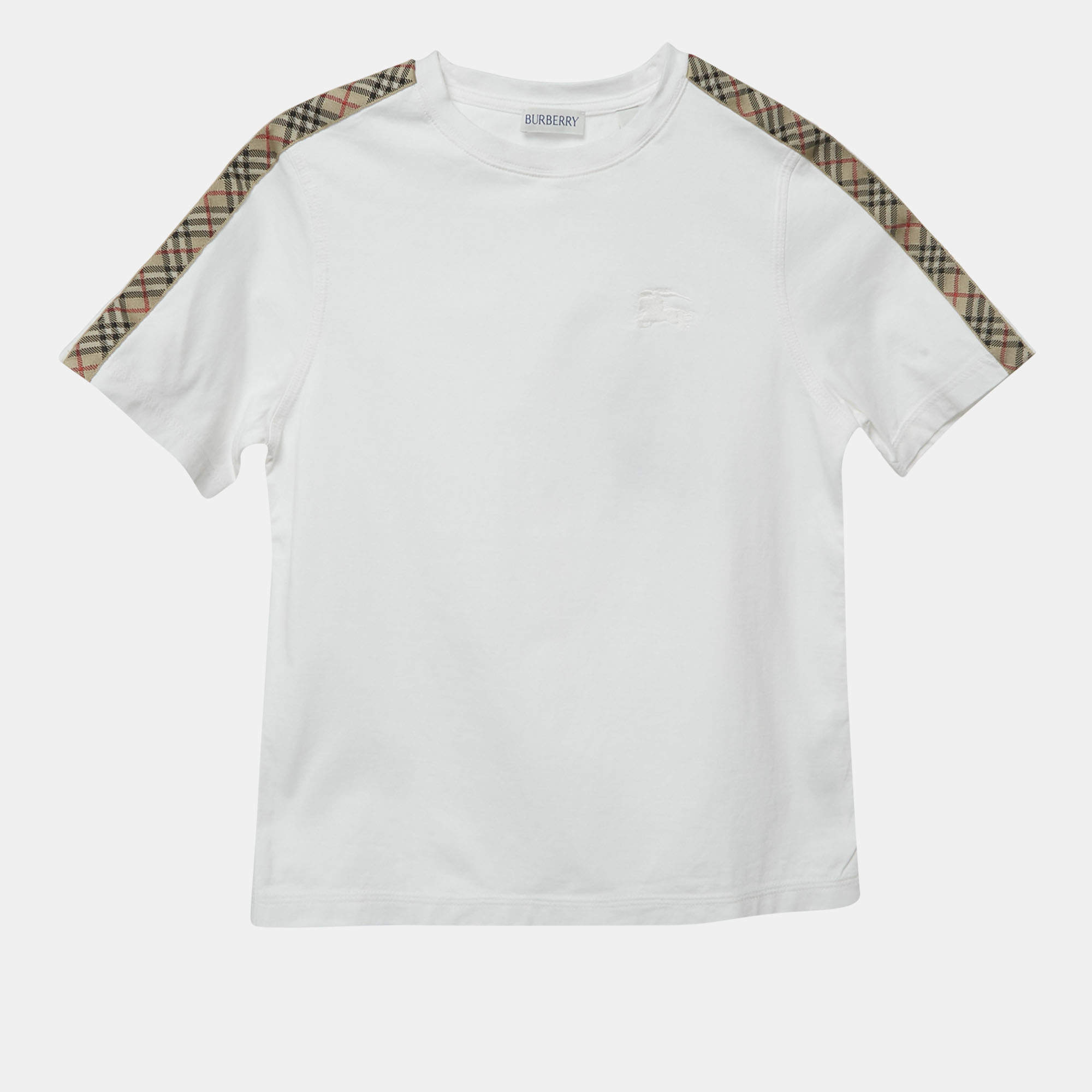 Pre Owned Burberry Kids White Checks Patch Print Jersey T-Shirt 8Yrs