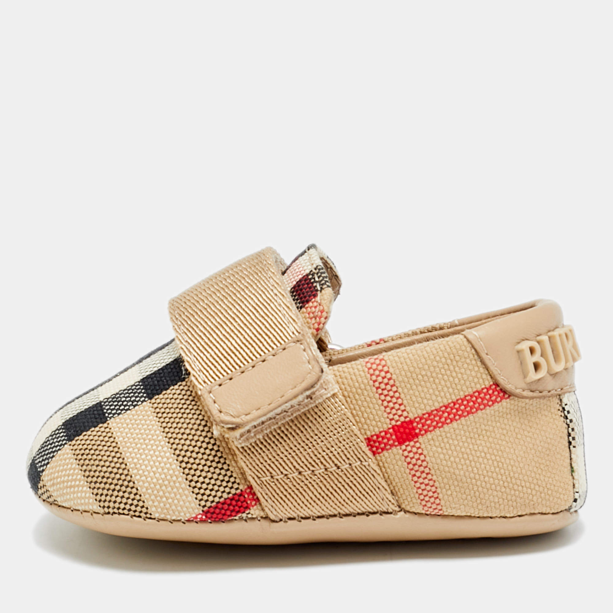 Pre Owned Burberry Size 15 Beige Vintage Check Canvas Slip On Sneakers