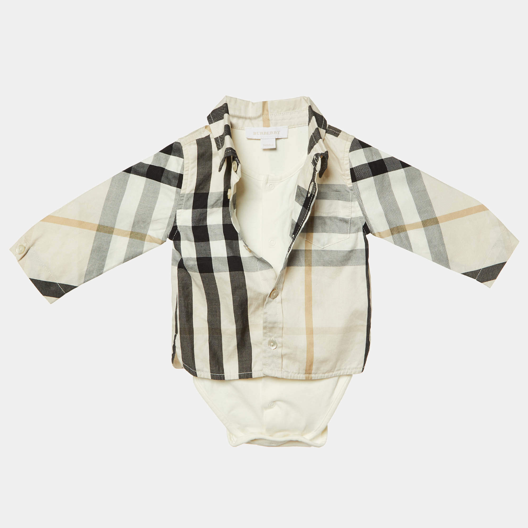 Burberry Kids Cream Nova Check Cotton Unisex Shirt Bodysuit 3M 