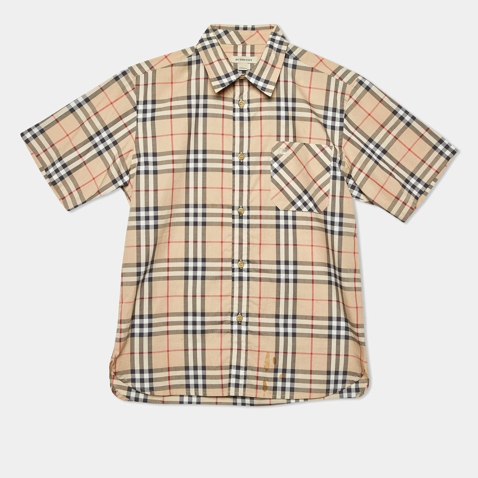 Pre Owned Burberry Kids Beige Tartan Check Cotton Button Front Shirt 12 Yrs