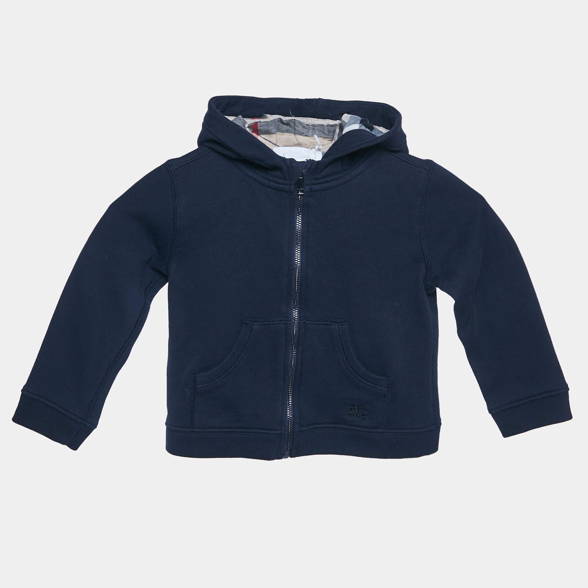 Burberry Children Kids Navy Blue Cotton Knit Zip-Up Hooded Jacket 2 Yrs